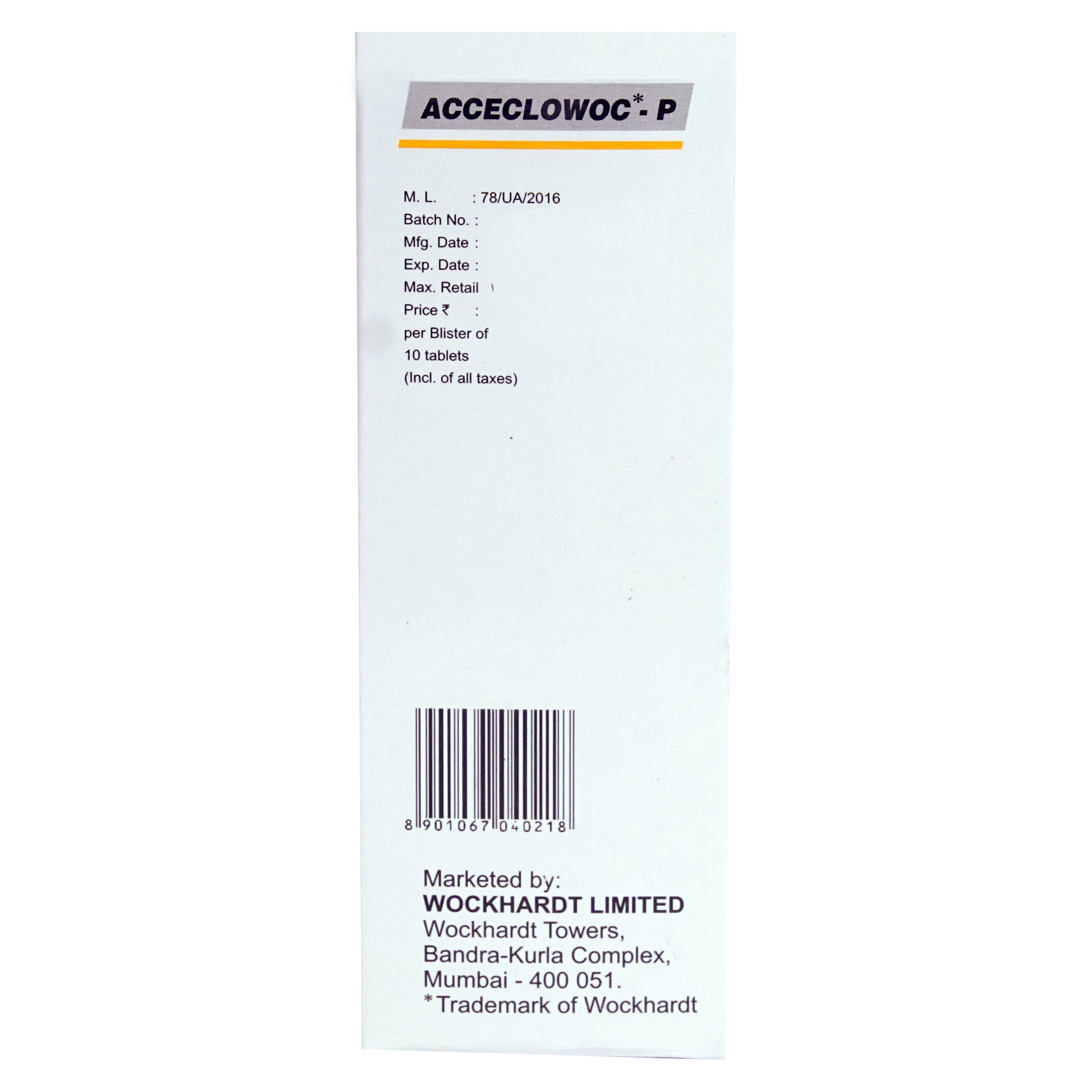 Acceclowoc P Tablet 10's, Pack of 10 TabletS Acceclowoc P Tablet 10's, Pack of 10 TabletS