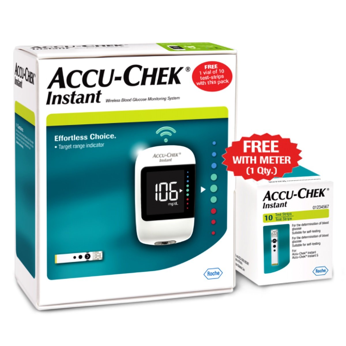 Accu-Chek Instant Wireless Blood Glucose Monitoring System With 10 Free Test Strips, 1 Kit, Pack of 1 Accu-Chek Instant Wireless Blood Glucose Monitoring System With 10 Free Test Strips, 1 Kit, Pack of 1