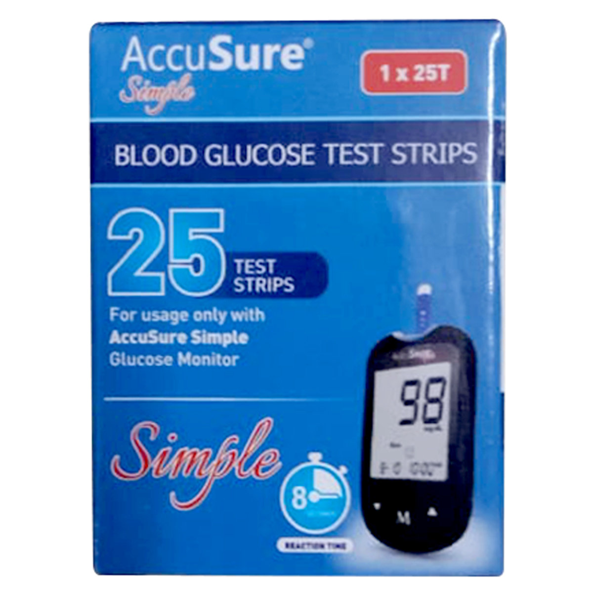 Accusure Simple Blood Glucose Test Strip, 25 Count, Pack of 1 Accusure Simple Blood Glucose Test Strip, 25 Count, Pack of 1