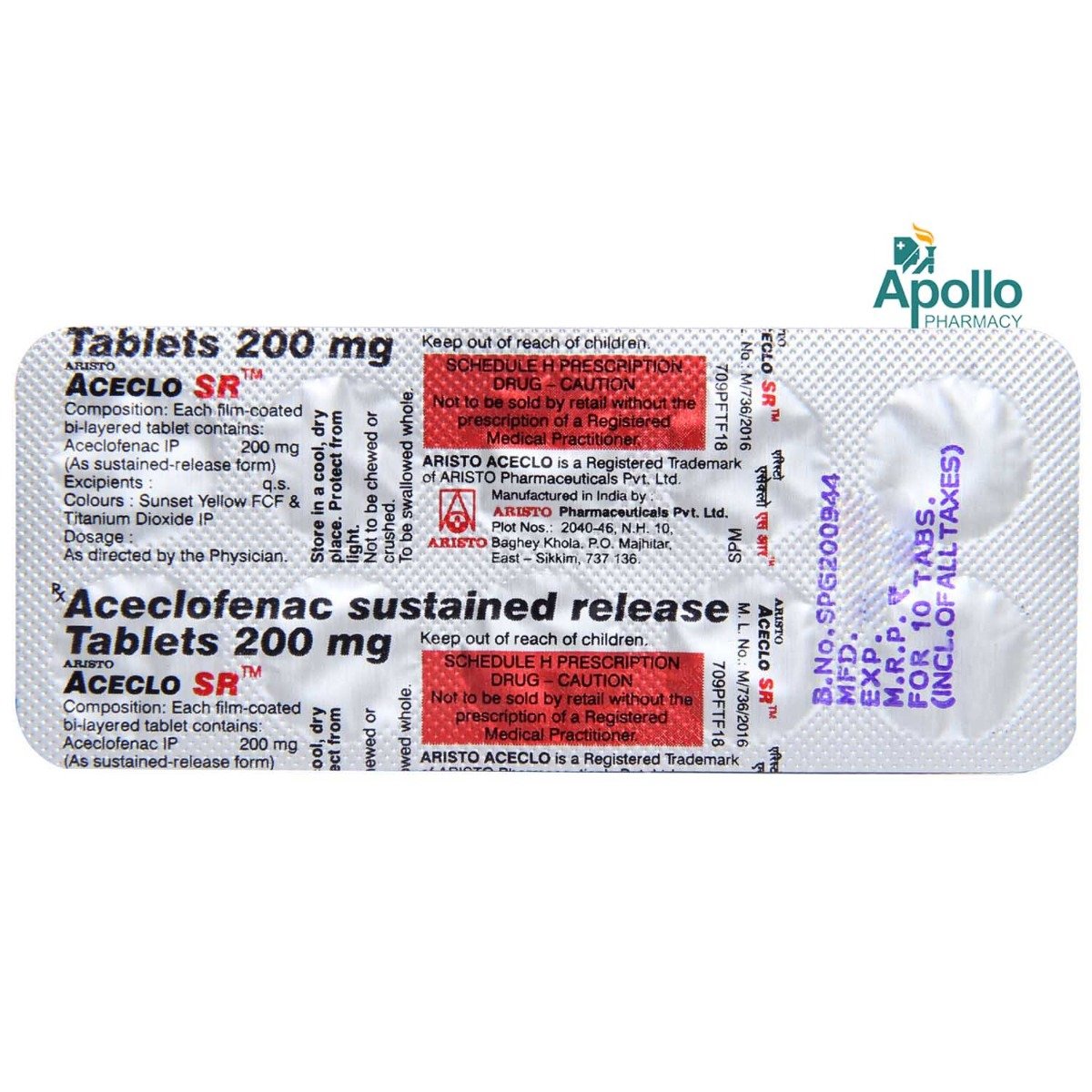 Aceclo SR Tablet 10's, Pack of 10 TABLETS Aceclo SR Tablet 10's, Pack of 10 TABLETS