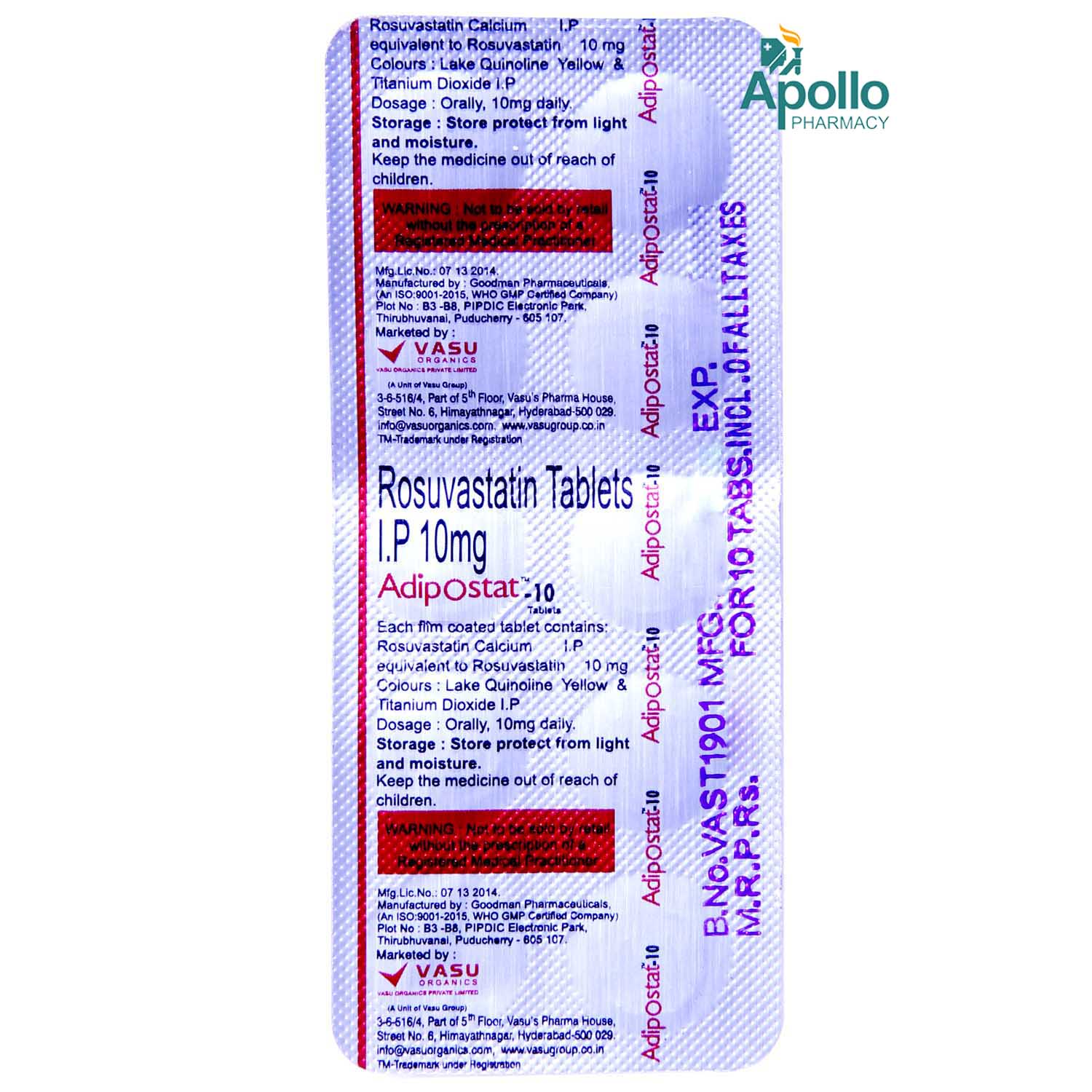 Adipostat-10mg Tablet 10's, Pack of 10 TabletS Adipostat-10mg Tablet 10's, Pack of 10 TabletS