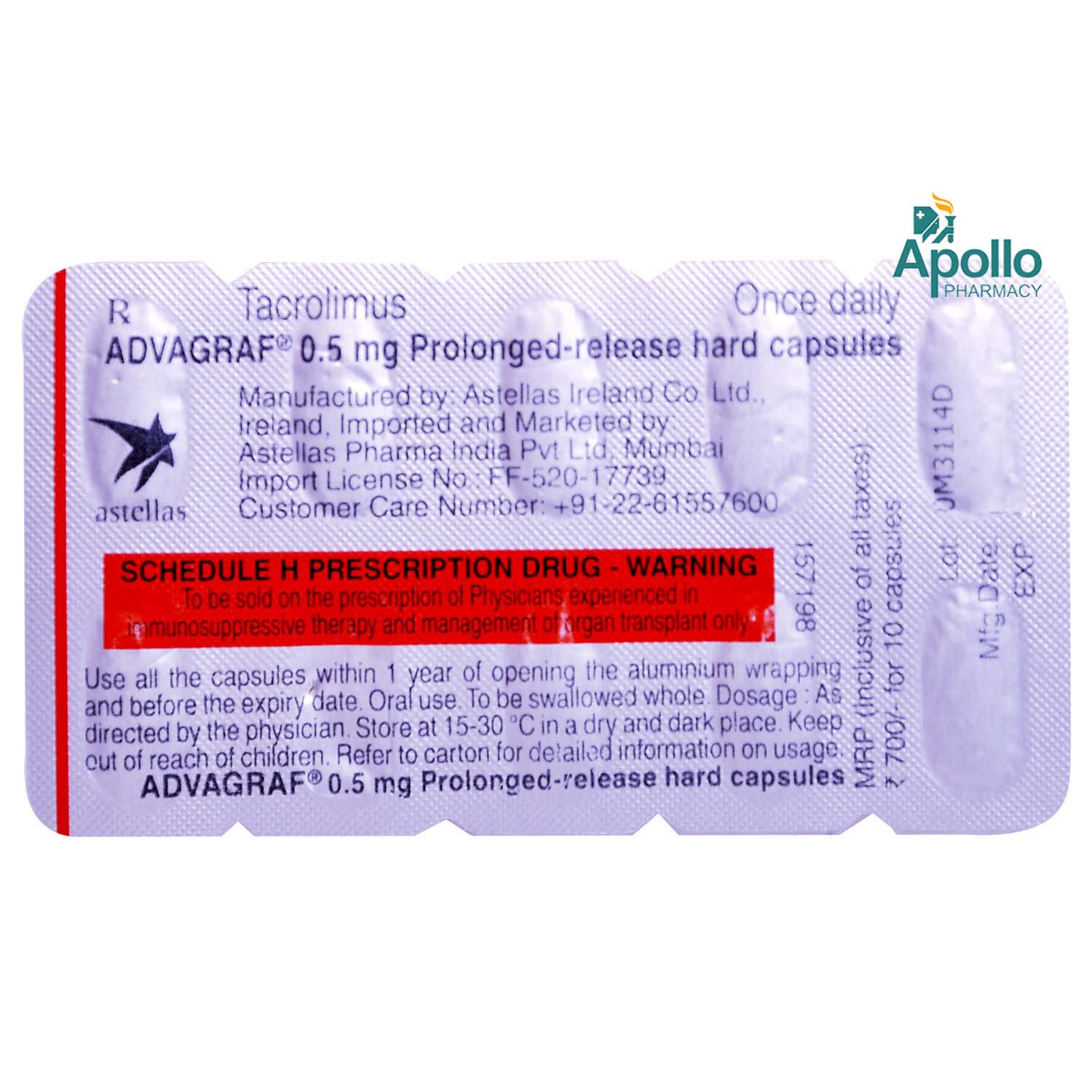Advagraf 0.5 mg Capsule 10's, Pack of 10 CapsuleS Advagraf 0.5 mg Capsule 10's, Pack of 10 CapsuleS