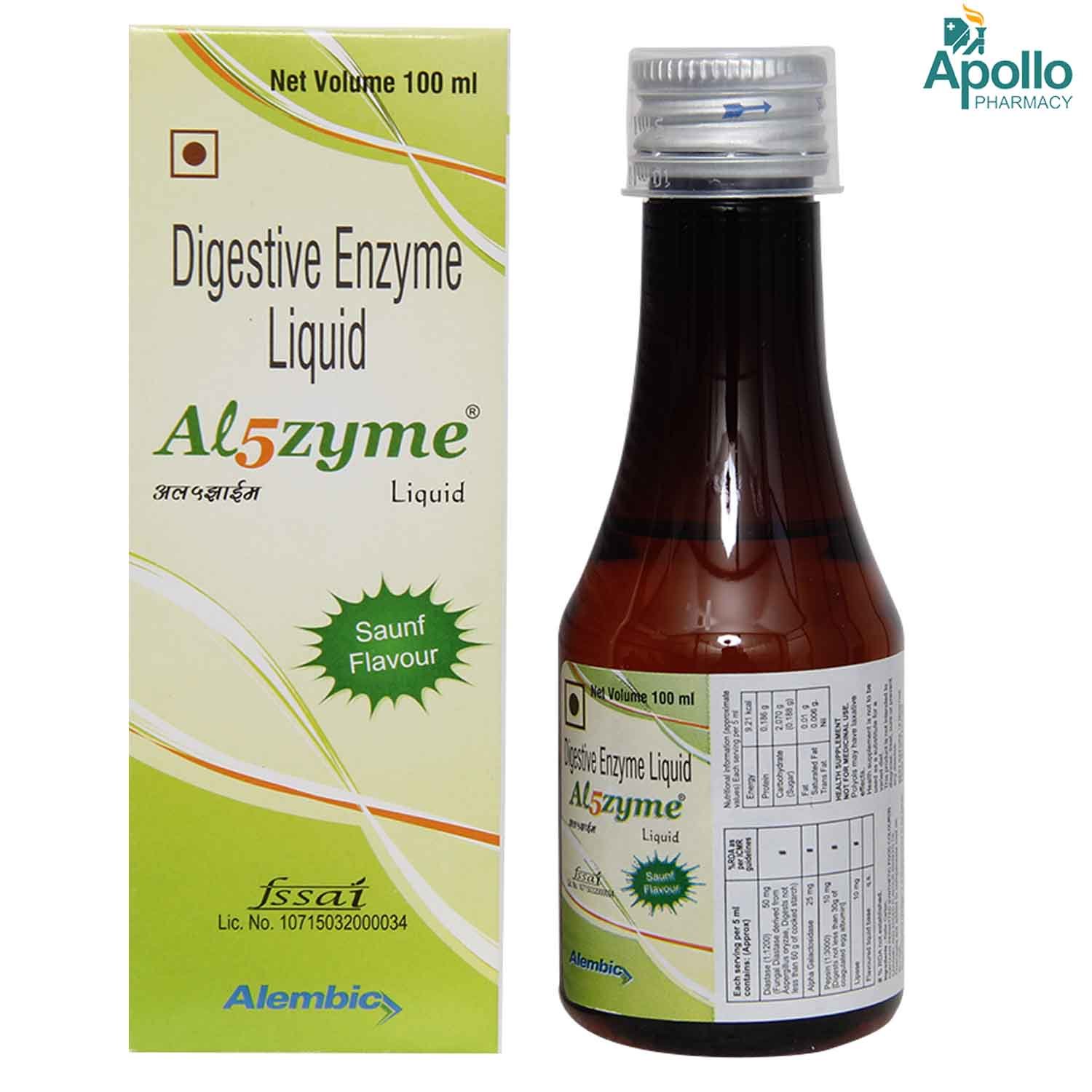 Al5Zyme Digestive Saunf Liquid 100 ml, Pack of 1 LIQUID Al5Zyme Digestive Saunf Liquid 100 ml, Pack of 1 LIQUID