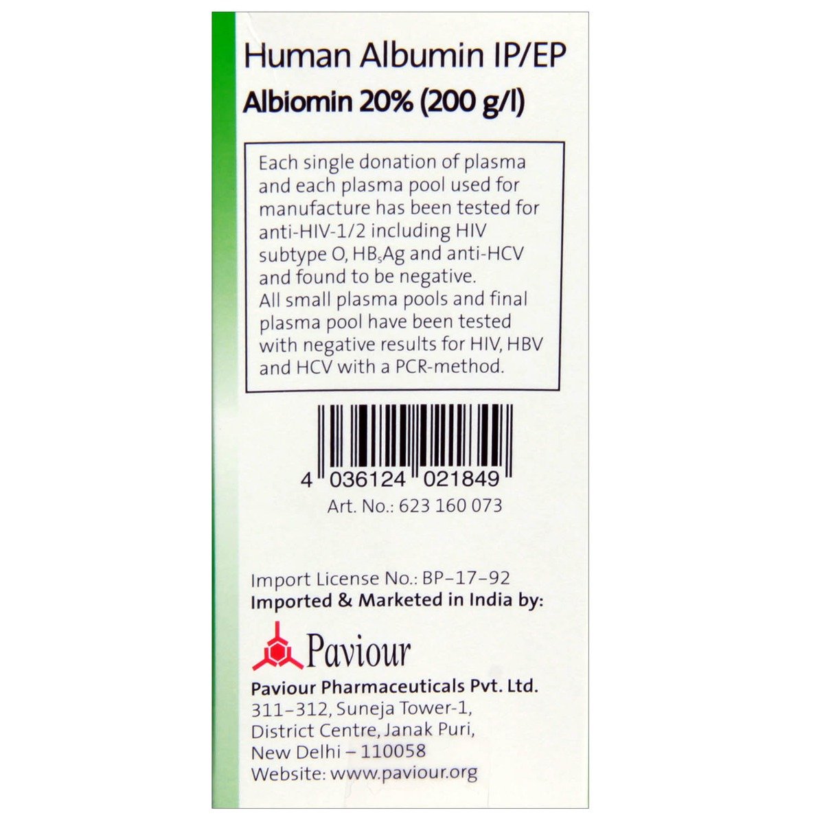 Albiomin 20% Infusion 100 ml, Pack of 1 INJECTION Albiomin 20% Infusion 100 ml, Pack of 1 INJECTION