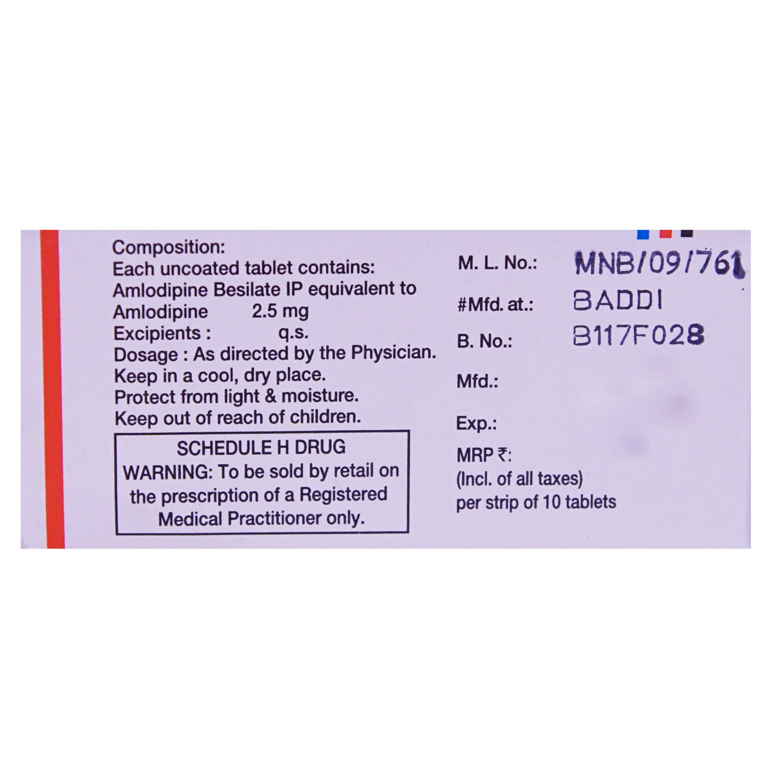 Amlosafe 2.5 Tablet 10's, Pack of 10 TABLETS Amlosafe 2.5 Tablet 10's, Pack of 10 TABLETS