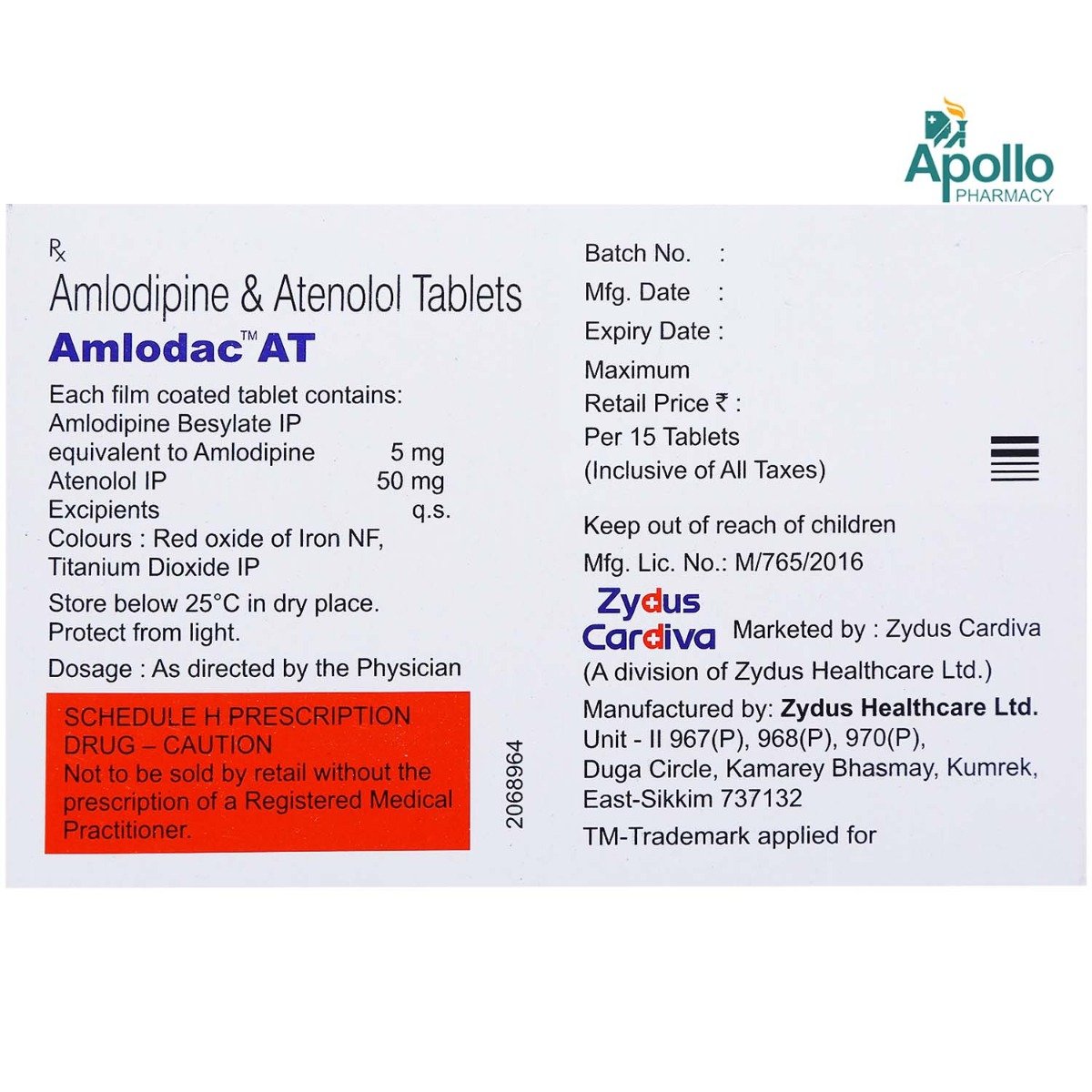 Amlodac AT 5 mg/50 mg Tablet 15's, Pack of 15 TABLETS Amlodac AT 5 mg/50 mg Tablet 15's, Pack of 15 TABLETS