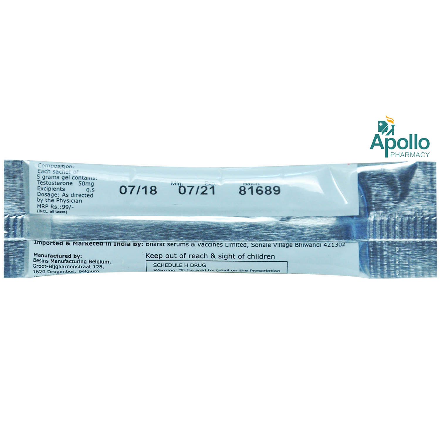 Androgel Testasterone 50 mg Sachet 5 gm, Pack of 1 Androgel Testasterone 50 mg Sachet 5 gm, Pack of 1