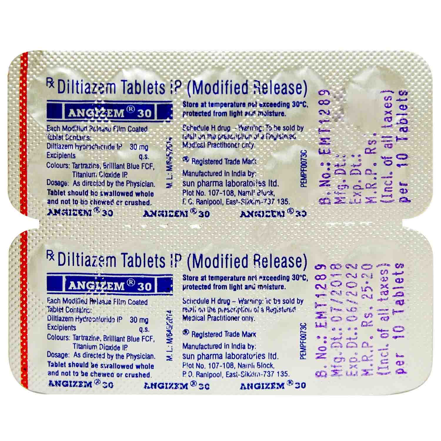 Angizem 30 Tablet 10's, Pack of 10 TABLETS Angizem 30 Tablet 10's, Pack of 10 TABLETS