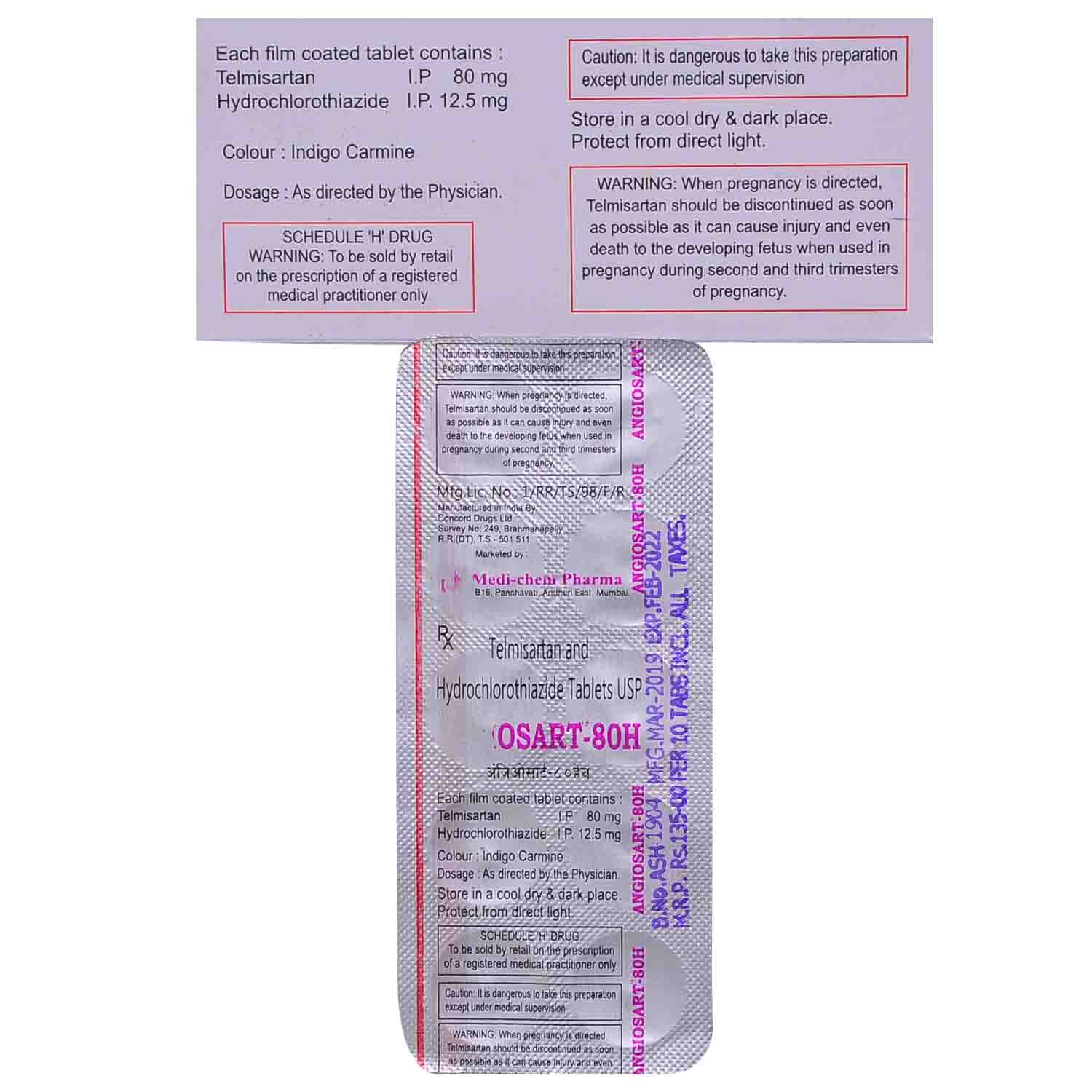 Angiosart 80H Tablet 10's, Pack of 10 Angiosart 80H Tablet 10's, Pack of 10