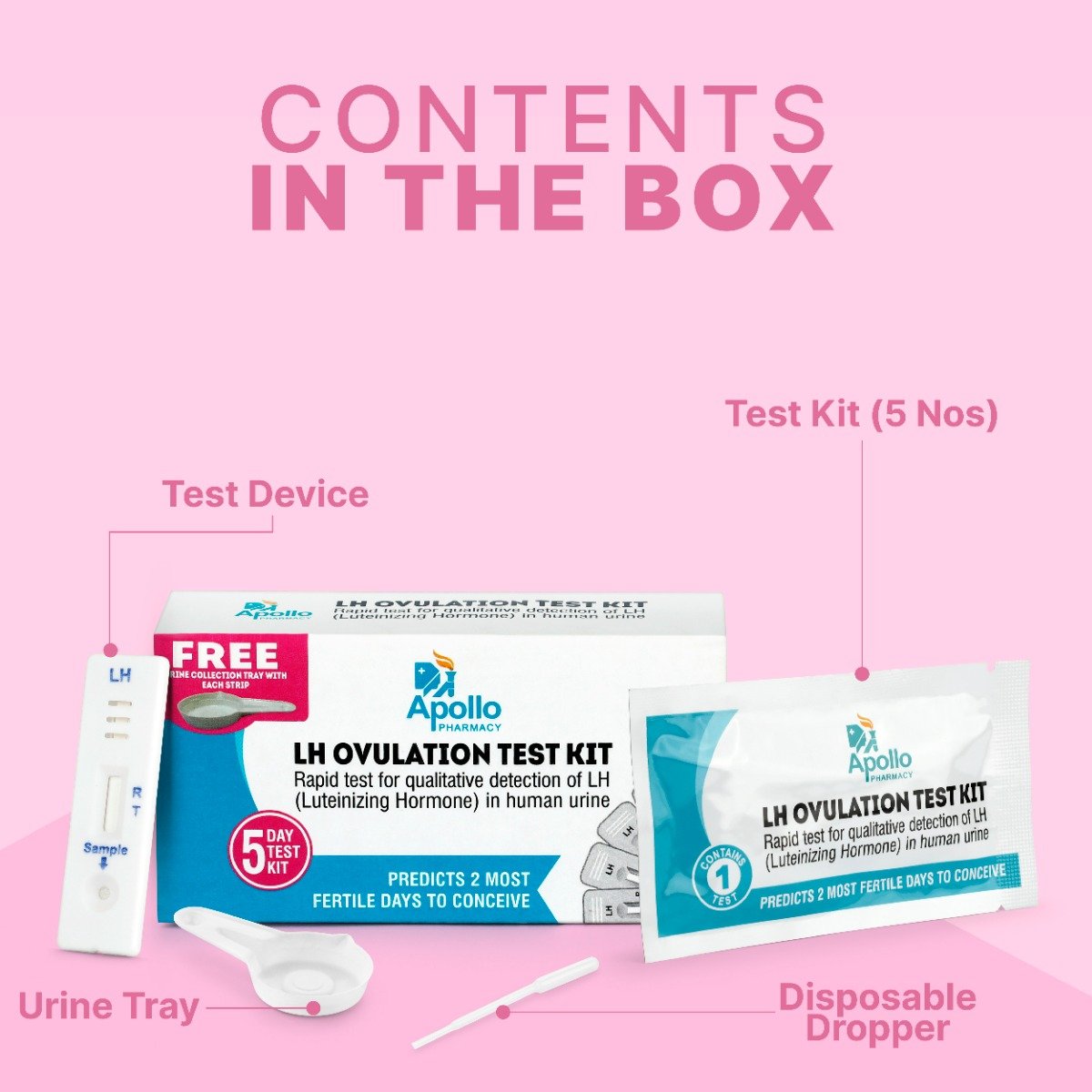 Apollo Pharmacy LH Ovulation 5 Day Test Kit, 1 Kit, Pack of 1 Apollo Pharmacy LH Ovulation 5 Day Test Kit, 1 Kit, Pack of 1
