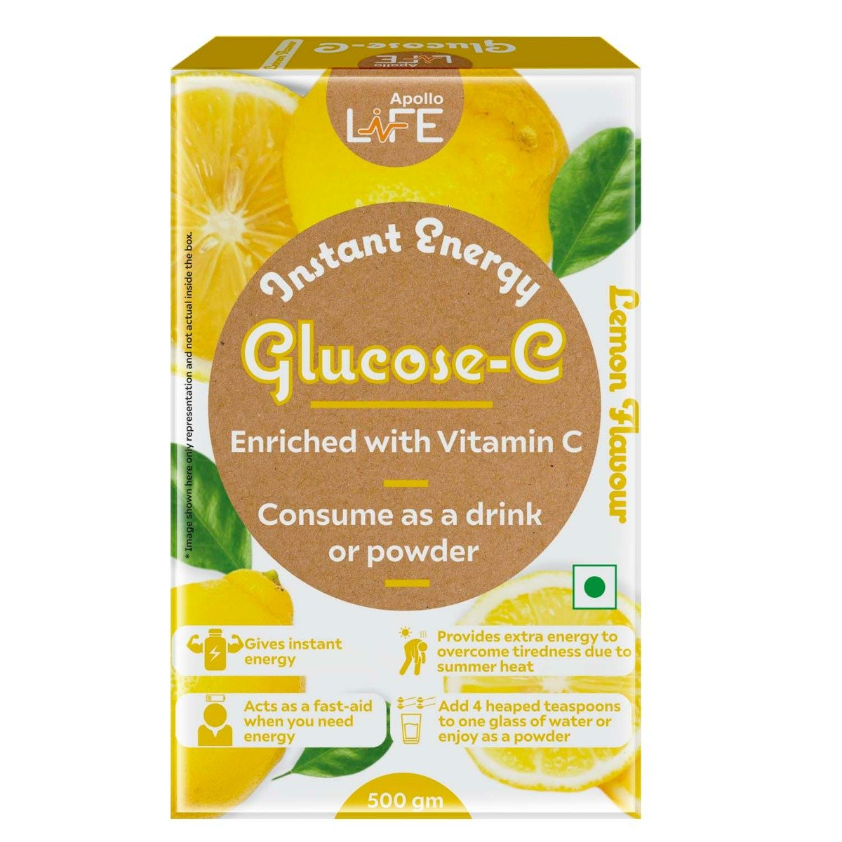 Apollo Life Glucose-C Lemon Flavour Powder, 500 gm, Pack of 1 Apollo Life Glucose-C Lemon Flavour Powder, 500 gm, Pack of 1