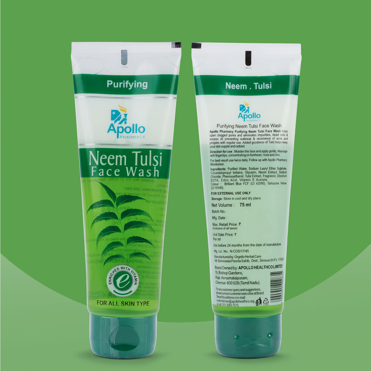 Apollo Life Neem Tulsi Face Wash, 150 ml (2x75 ml), Pack of 2 Apollo Life Neem Tulsi Face Wash, 150 ml (2x75 ml), Pack of 2