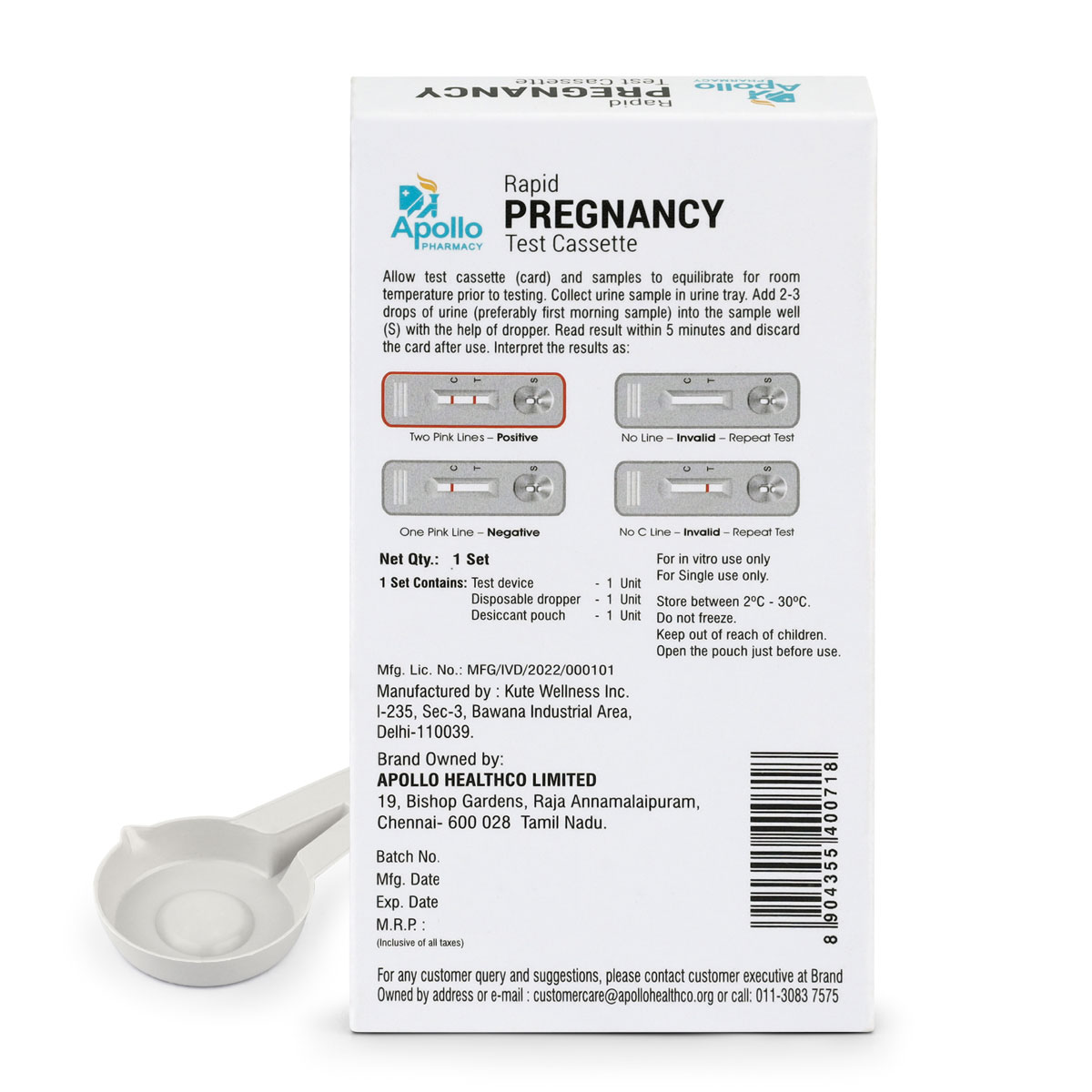 Apollo Pharmacy Rapid Pregnancy Test Cassette, 1 Count, Pack of 1 Apollo Pharmacy Rapid Pregnancy Test Cassette, 1 Count, Pack of 1