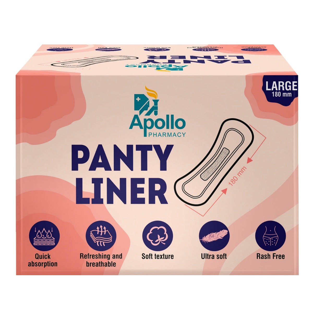 Apollo Pharmacy Panty Liner Large 180mm, 20 Count, Pack of 1 Apollo Pharmacy Panty Liner Large 180mm, 20 Count, Pack of 1