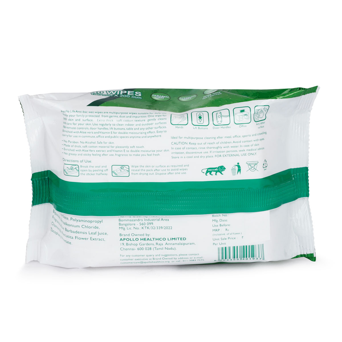 Apollo Life Anti-Bac Wet Wipes, 60 Count (2x30 Wipes), Pack of 2 Apollo Life Anti-Bac Wet Wipes, 60 Count (2x30 Wipes), Pack of 2