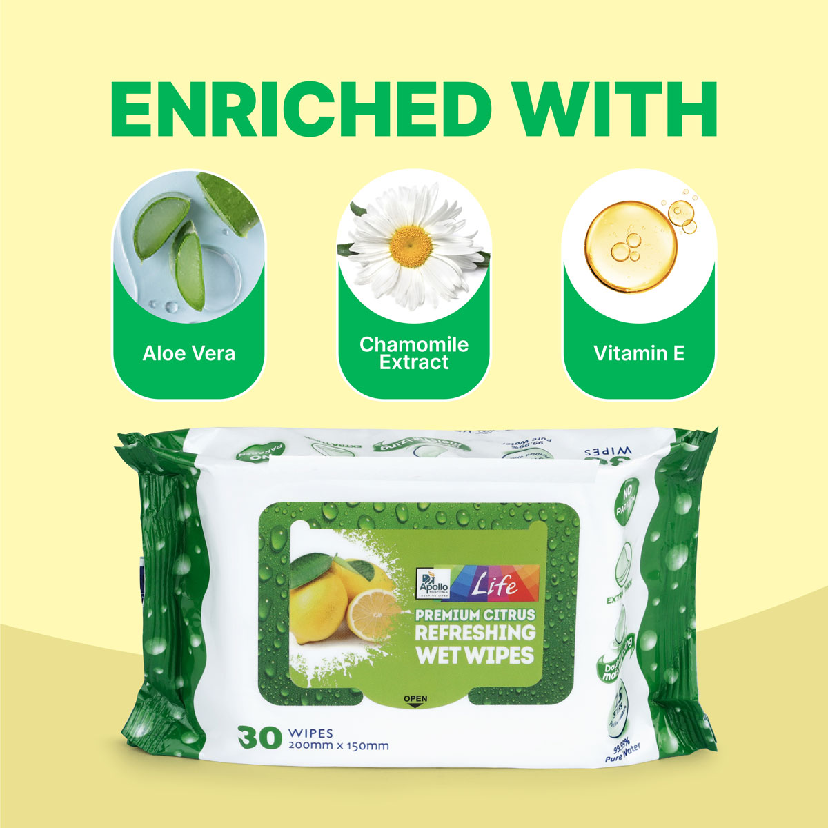 Apollo Life Premium Citrus Refreshing Wet Wipes, 60 (2x30) Count, Pack of 2 Apollo Life Premium Citrus Refreshing Wet Wipes, 60 (2x30) Count, Pack of 2