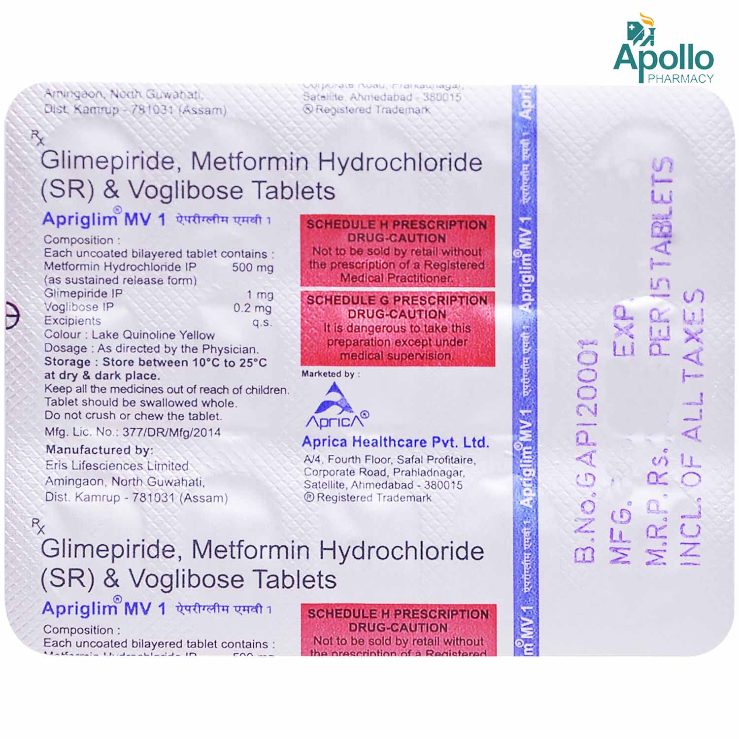 Apriglim-M 1 Tablet 15's, Pack of 15 TabletS Apriglim-M 1 Tablet 15's, Pack of 15 TabletS