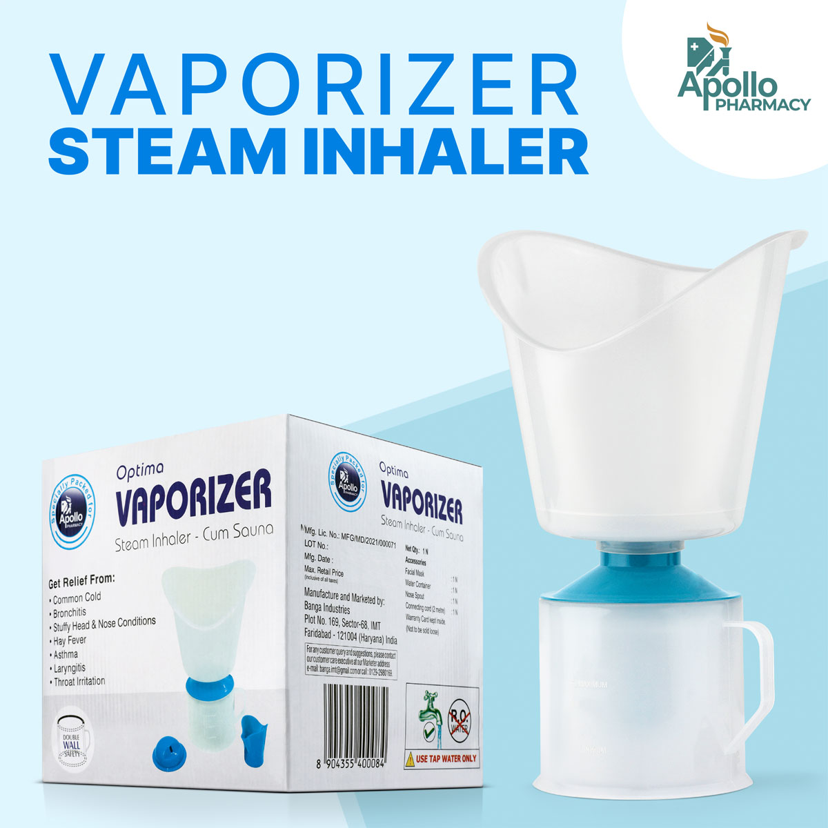 Apollo Pharmacy Steam Inhaler Vaporizer, 1 Count, Pack of 1 Apollo Pharmacy Steam Inhaler Vaporizer, 1 Count, Pack of 1