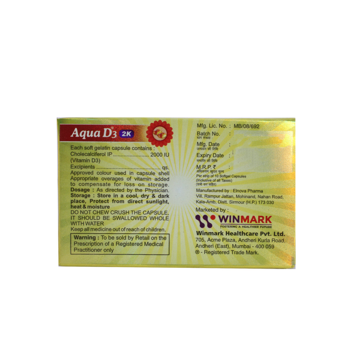 Aqua D3 2K Capsule 10's, Pack of 10 Aqua D3 2K Capsule 10's, Pack of 10