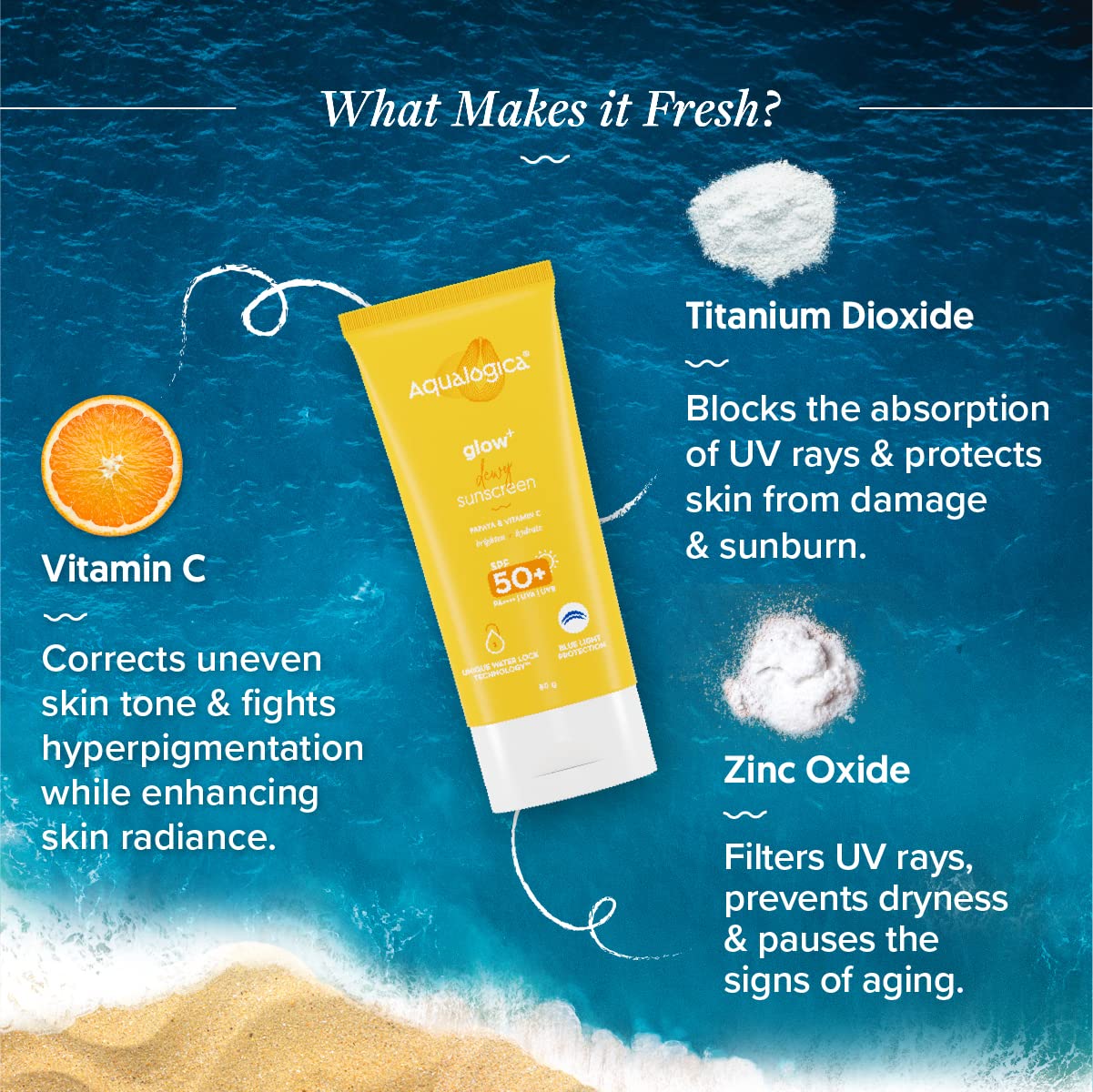Aqualogica Glow+ Dewy Sunscreen 80 gm with SPF 50+ & PA++++ |UVA/B & Blue Light Protection| For Oily, Combination & Glowing Skin, Pack of 1 Aqualogica Glow+ Dewy Sunscreen 80 gm with SPF 50+ & PA++++ |UVA/B & Blue Light Protection| For Oily, Combination & Glowing Skin, Pack of 1