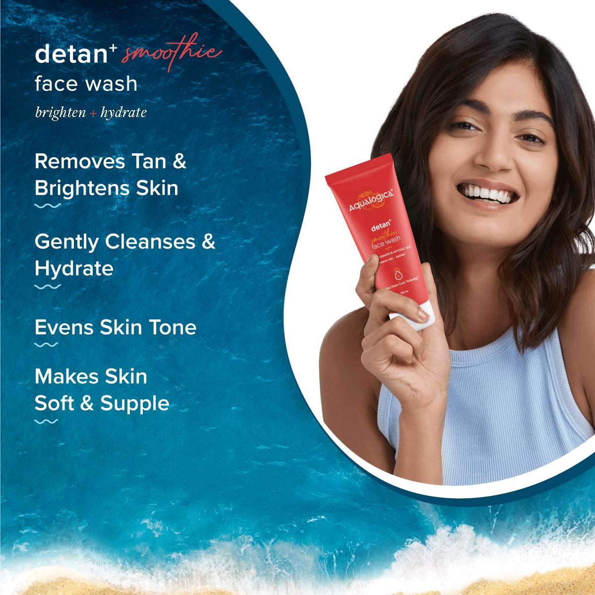 Aqualogica Detan+ Smoothie Face Wash 100 ml | Cherry Tomato & Glycolic Acid | Tan Removal | Hydrates Skin | For All Skin Type, Pack of 1 Aqualogica Detan+ Smoothie Face Wash 100 ml | Cherry Tomato & Glycolic Acid | Tan Removal | Hydrates Skin | For All Skin Type, Pack of 1