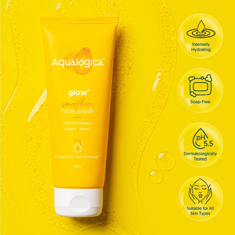 Aqualogica Glow+ Smoothie Face Wash 100 ml | Papaya & Vitamin C | Deep Cleansing & Skin Brightening | For Glowing Skin | Normal Skin, Dry Skin, Oily / Combination Skin, Sensitive Skin, Pack of 1 Aqualogica Glow+ Smoothie Face Wash 100 ml | Papaya & Vitamin C | Deep Cleansing & Skin Brightening | For Glowing Skin | Normal Skin, Dry Skin, Oily / Combination Skin, Sensitive Skin, Pack of 1