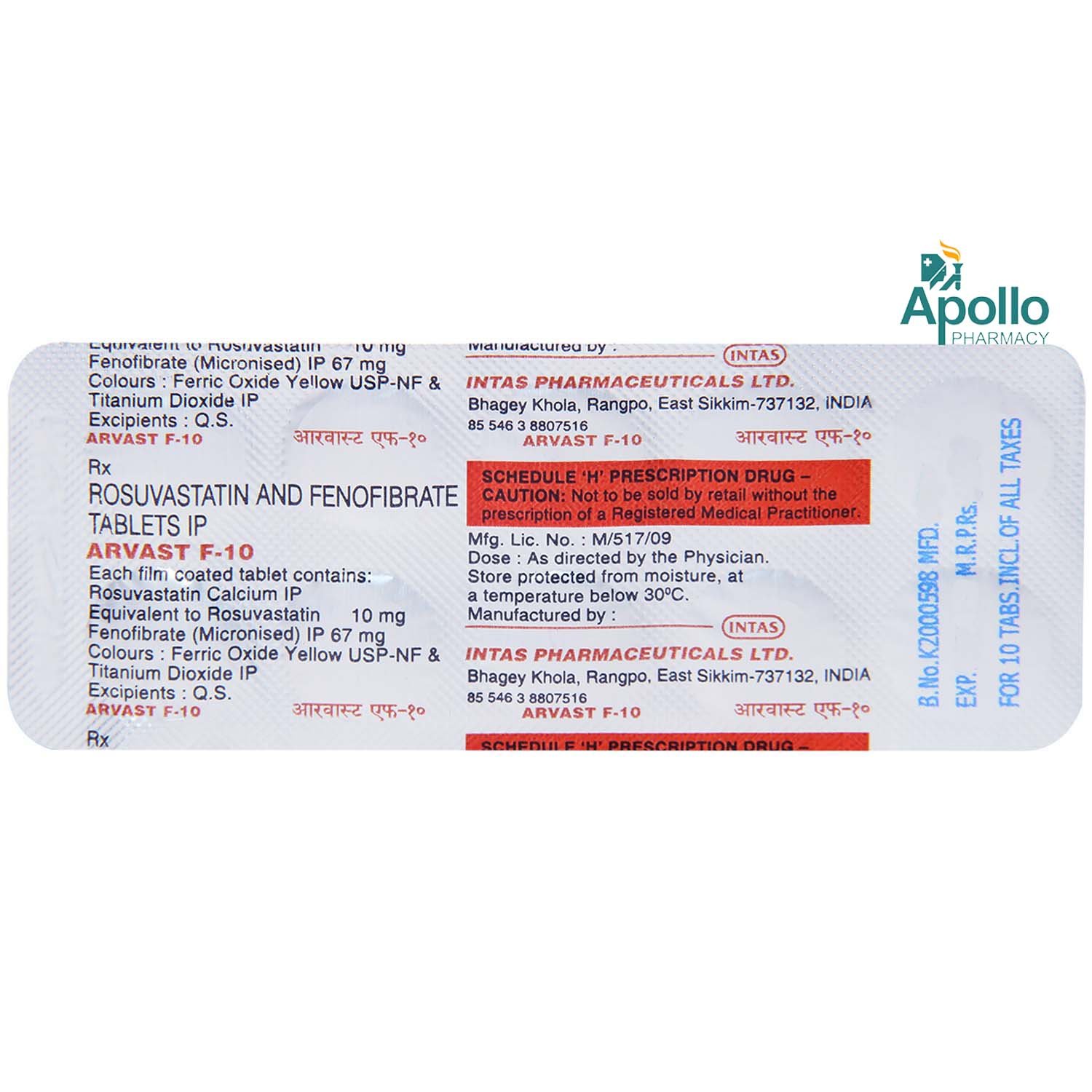 Arvast F 10 Tablet 10's, Pack of 10 TABLETS Arvast F 10 Tablet 10's, Pack of 10 TABLETS