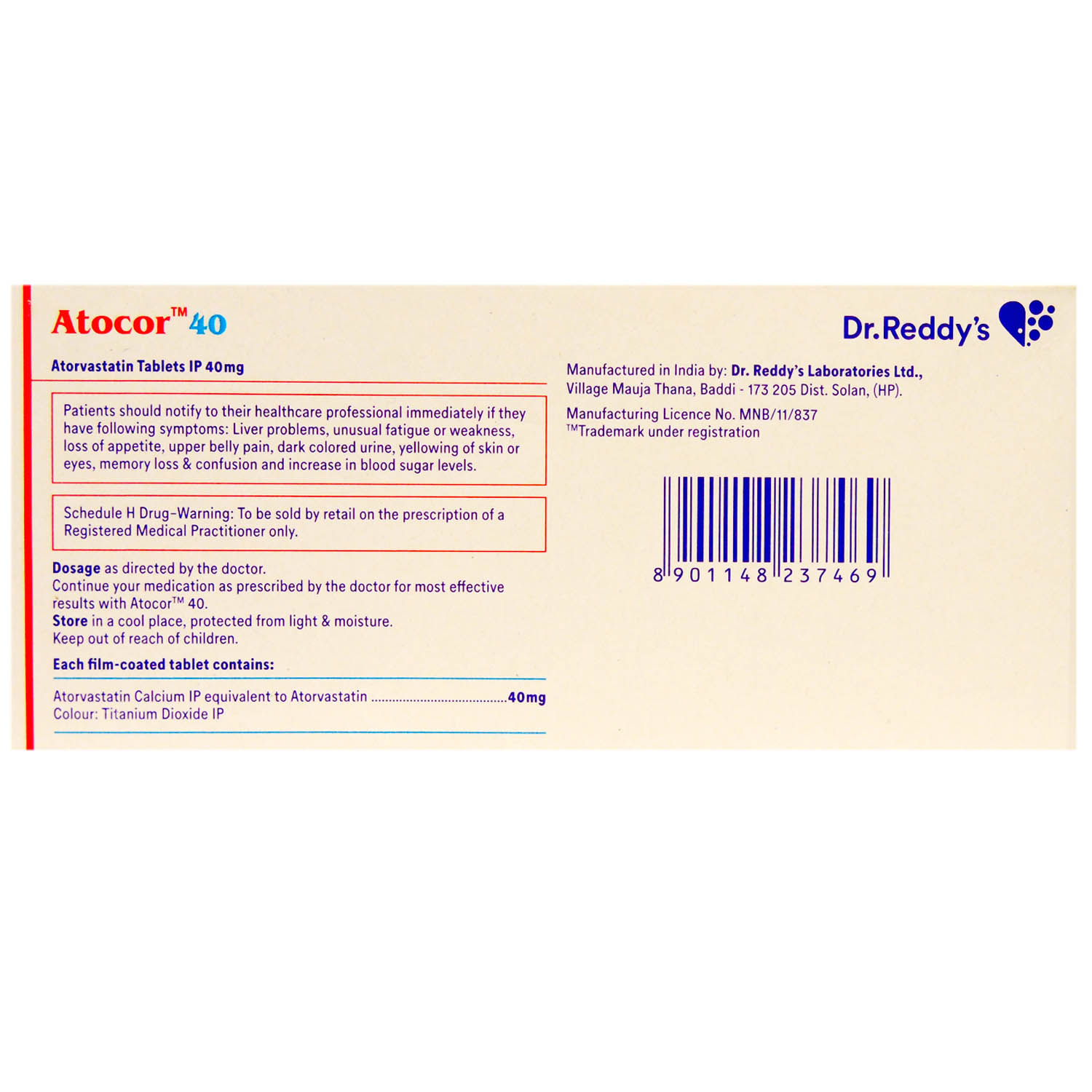 Atocor 40 mg Tablet 14's, Pack of 14 TABLETS Atocor 40 mg Tablet 14's, Pack of 14 TABLETS