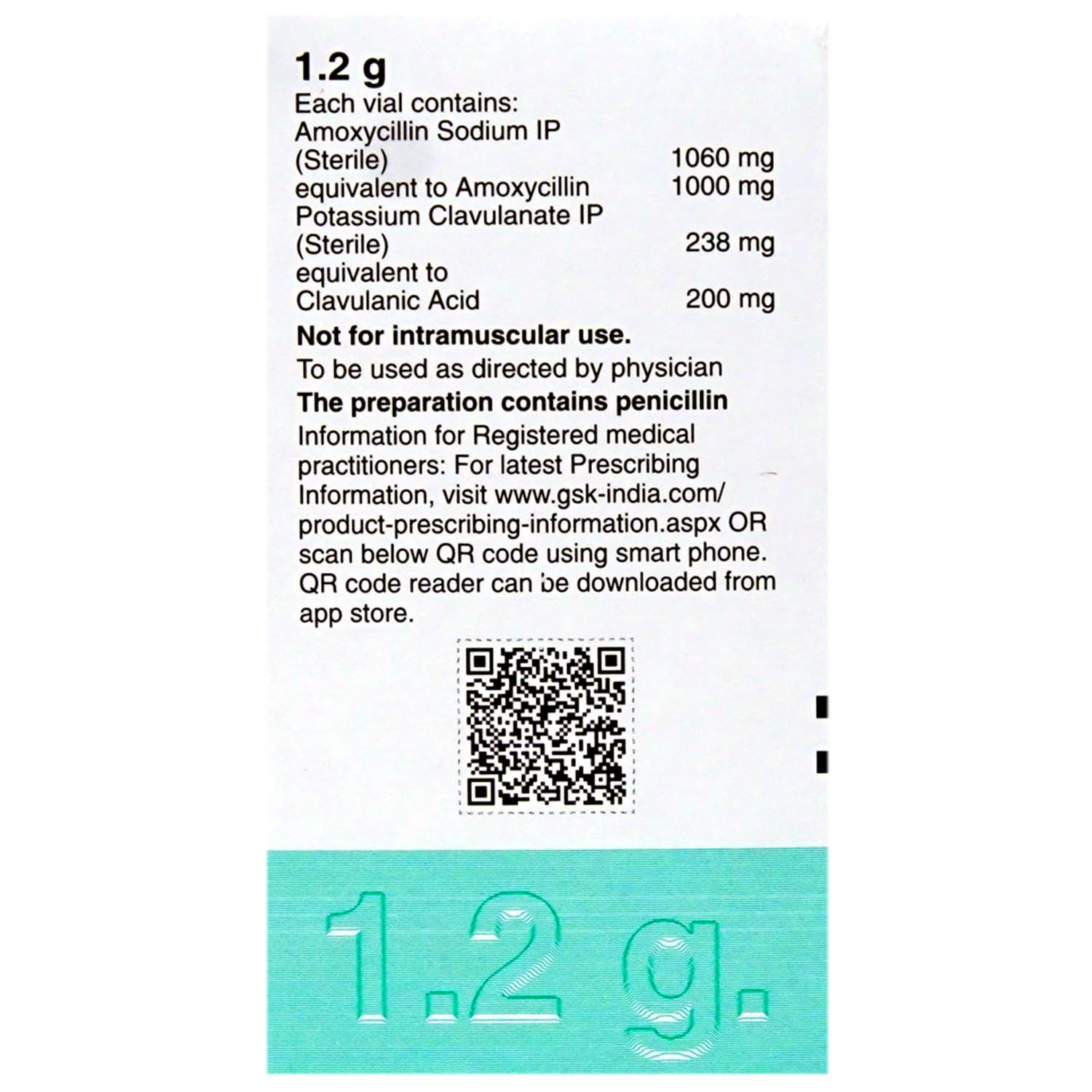 Augmentin 1.2 gm Injection 1's, Pack of 1 INJECTION Augmentin 1.2 gm Injection 1's, Pack of 1 INJECTION