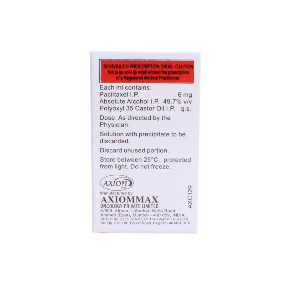 Axitaxel 30 mg Injection 5 ml, Pack of 1 INJECTION Axitaxel 30 mg Injection 5 ml, Pack of 1 INJECTION