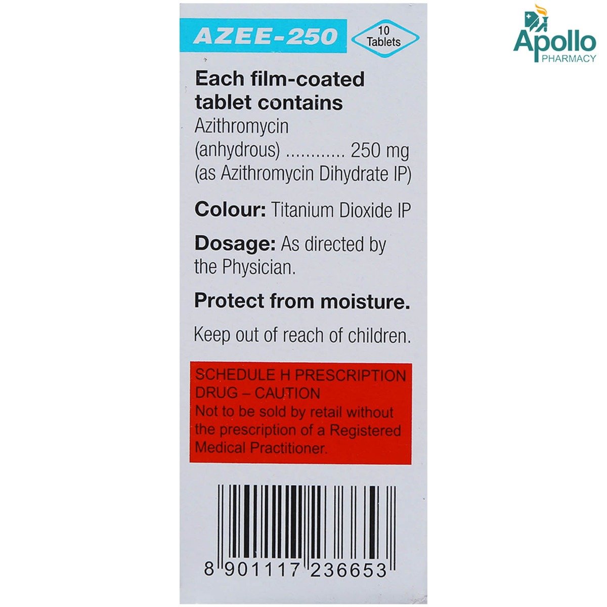 Azee-250 Tablet 10's, Pack of 10 TABLETS Azee-250 Tablet 10's, Pack of 10 TABLETS