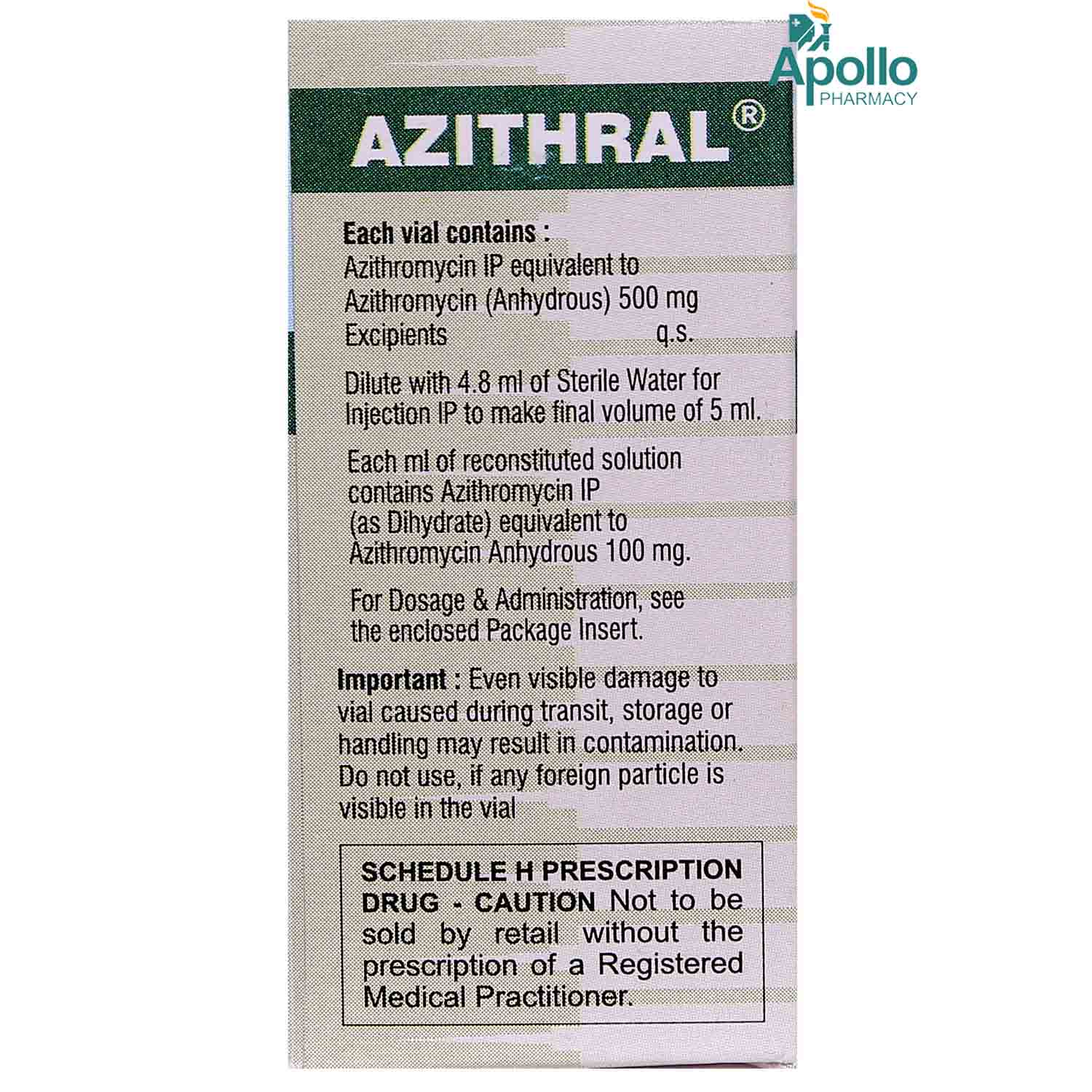 Azithral 500 mg Injection 5 ml, Pack of 1 Injection Azithral 500 mg Injection 5 ml, Pack of 1 Injection