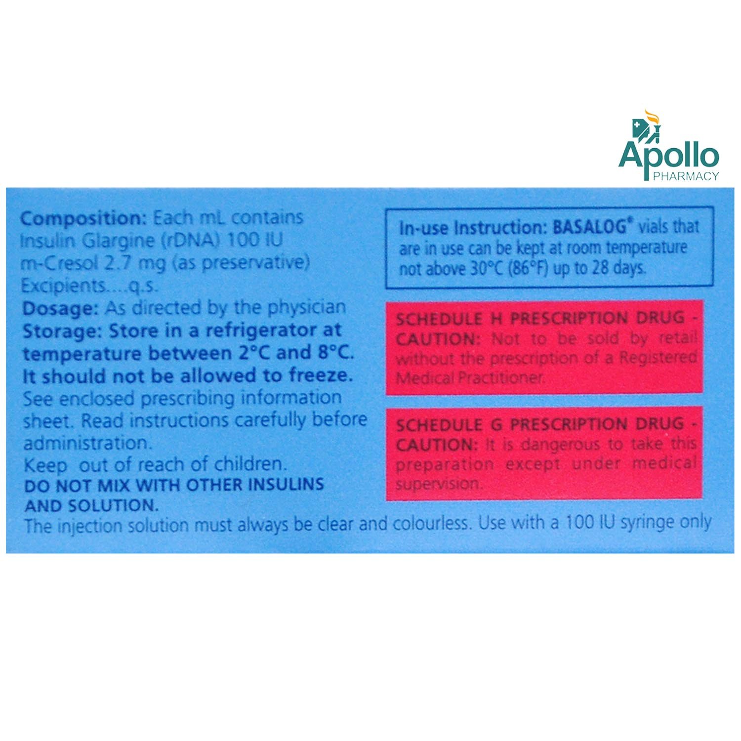 Basalog 100IU/ml Injection 5 ml, Pack of 1 Injection Basalog 100IU/ml Injection 5 ml, Pack of 1 Injection