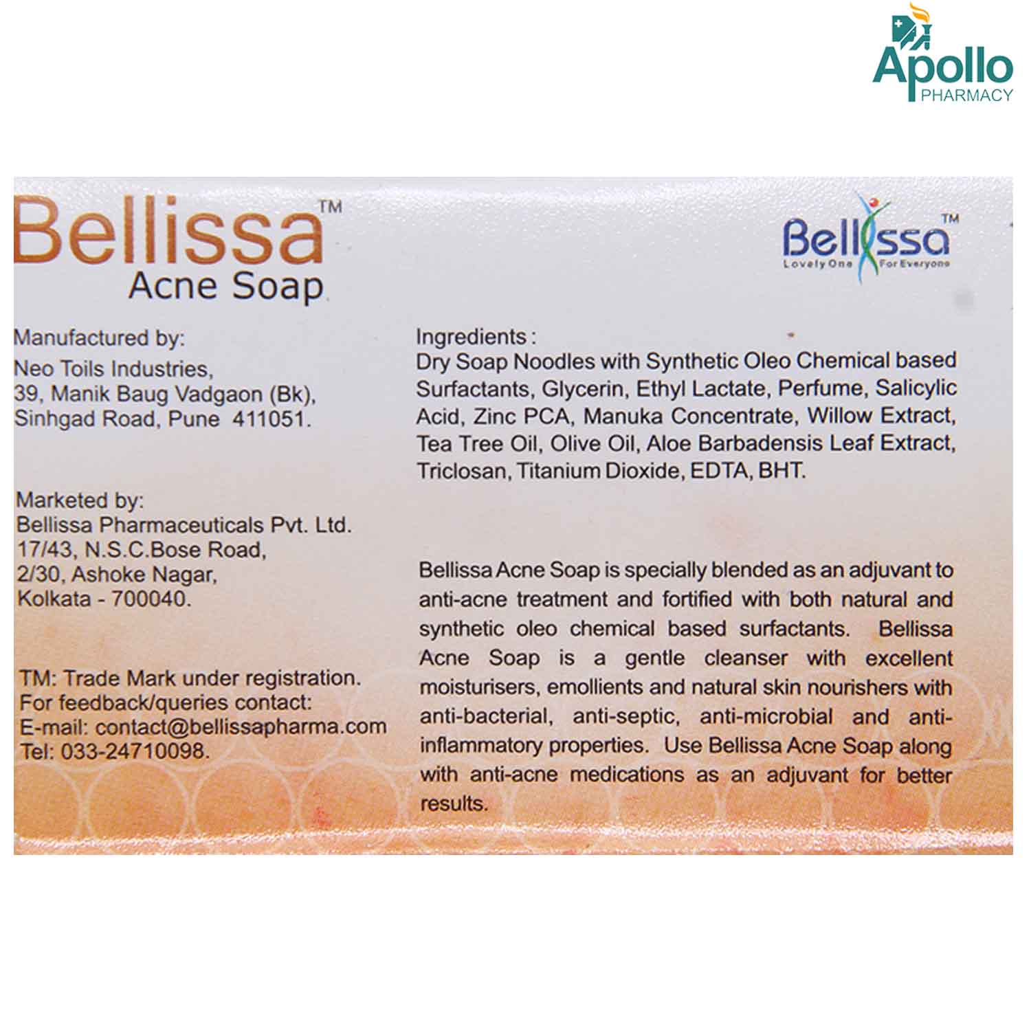 Bellissa Acne Soap 75 gm | Fights Acne, Pack of 1 Bellissa Acne Soap 75 gm | Fights Acne, Pack of 1