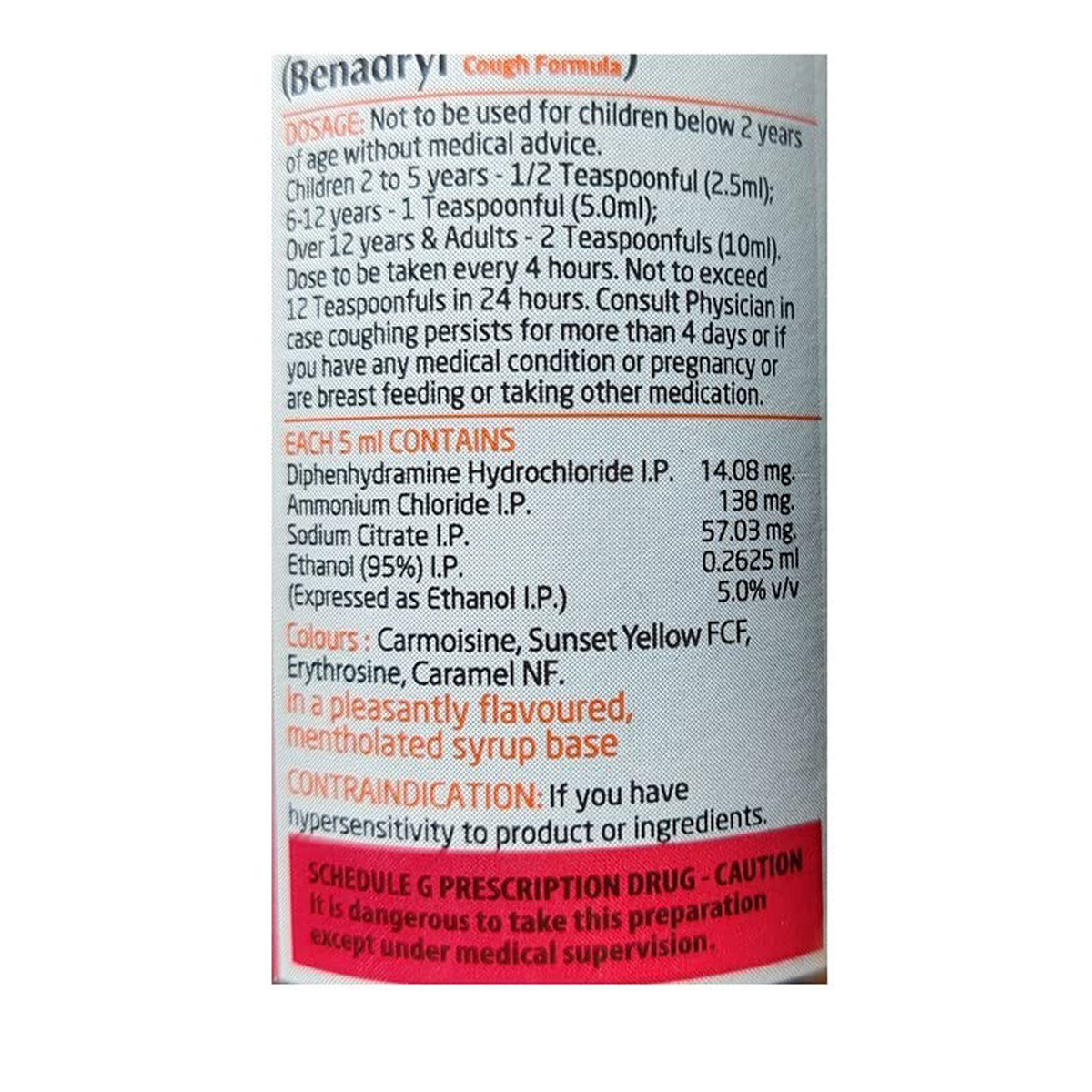 Benadryl Cough Formula Syrup, 150 ml, Pack of 1 Syrup Benadryl Cough Formula Syrup, 150 ml, Pack of 1 Syrup