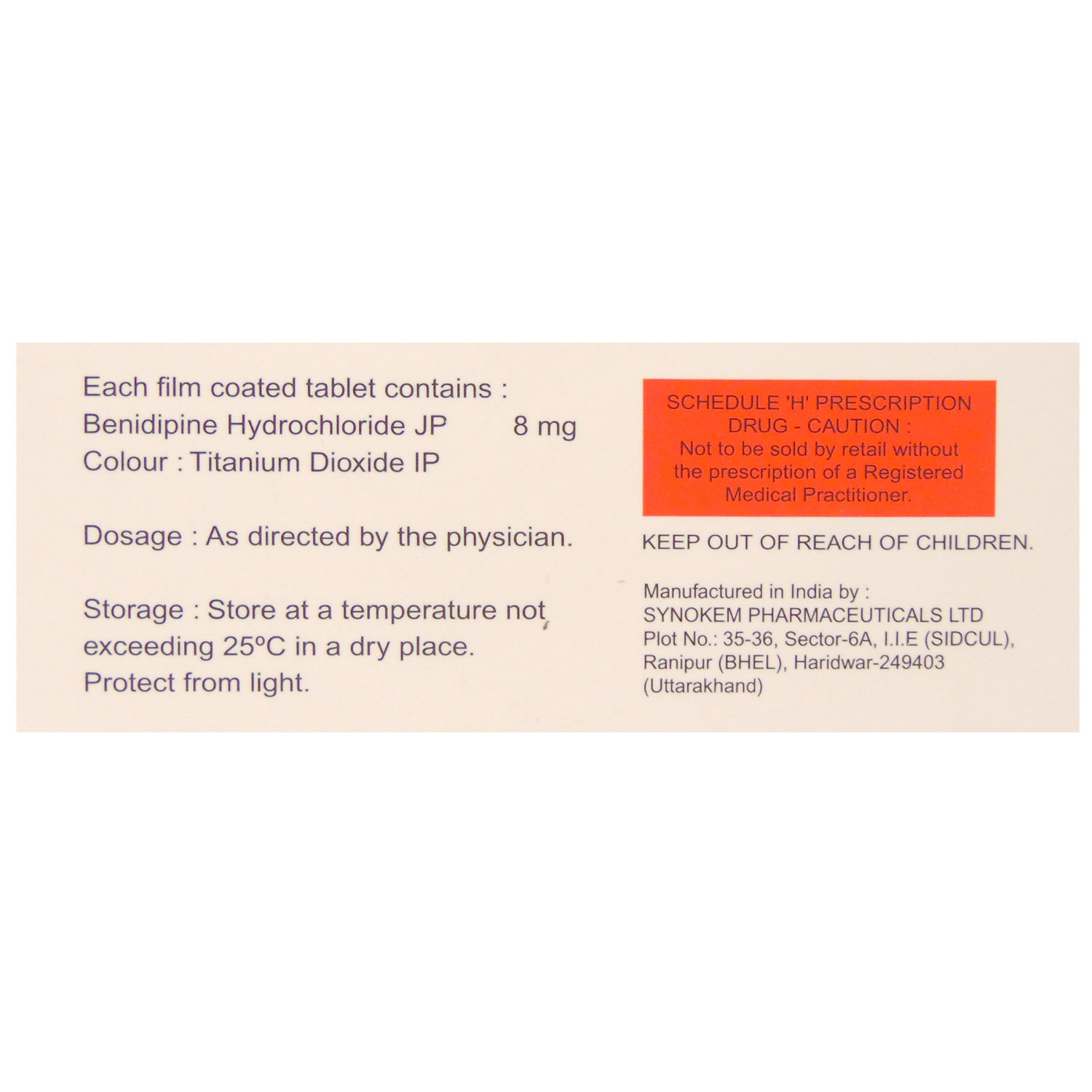 Benidin 8 Tablet 10's, Pack of 10 TABLETS Benidin 8 Tablet 10's, Pack of 10 TABLETS