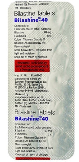 Bilashine-40 Tablet 10's, Pack of 10 TABLETS Bilashine-40 Tablet 10's, Pack of 10 TABLETS