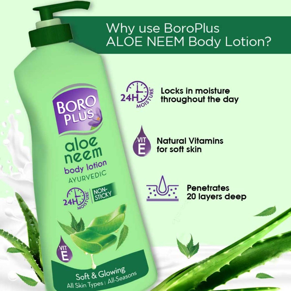 Boroplus Aloe Neem Body Lotion 400 ml | Aloe Vera & Neem | Long Lasting 24 Hr Moisturization | Gives Hydrated, Soft & Glowing Skin | Non Sticky, Non Greasy & Lightweight Formula | Ideal For Summer & Tropical Climates | For All Skin Type, Pack of 1 Boroplus Aloe Neem Body Lotion 400 ml | Aloe Vera & Neem | Long Lasting 24 Hr Moisturization | Gives Hydrated, Soft & Glowing Skin | Non Sticky, Non Greasy & Lightweight Formula | Ideal For Summer & Tropical Climates | For All Skin Type, Pack of 1