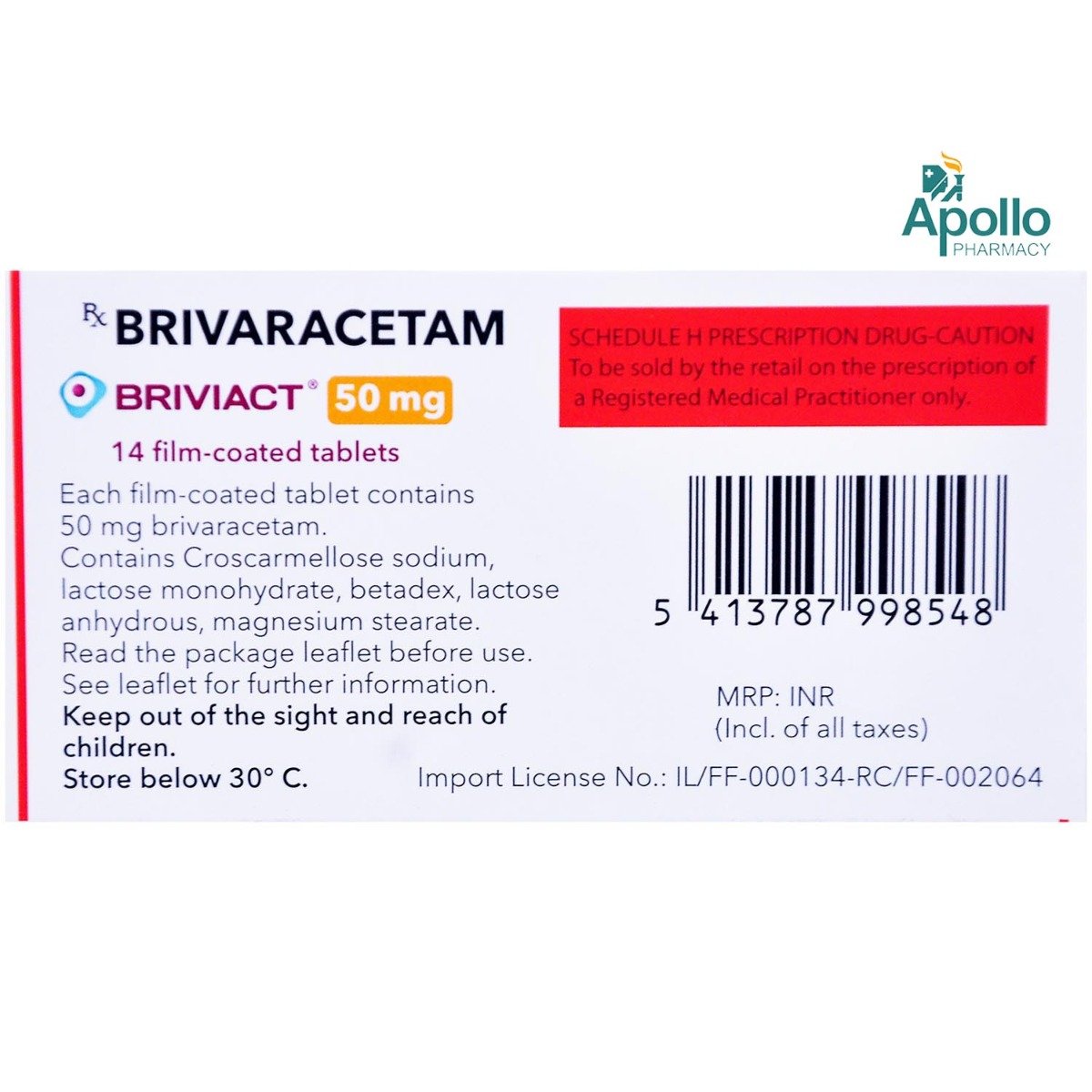 Briviact 50 mg Tablet 14's, Pack of 14 TabletS Briviact 50 mg Tablet 14's, Pack of 14 TabletS