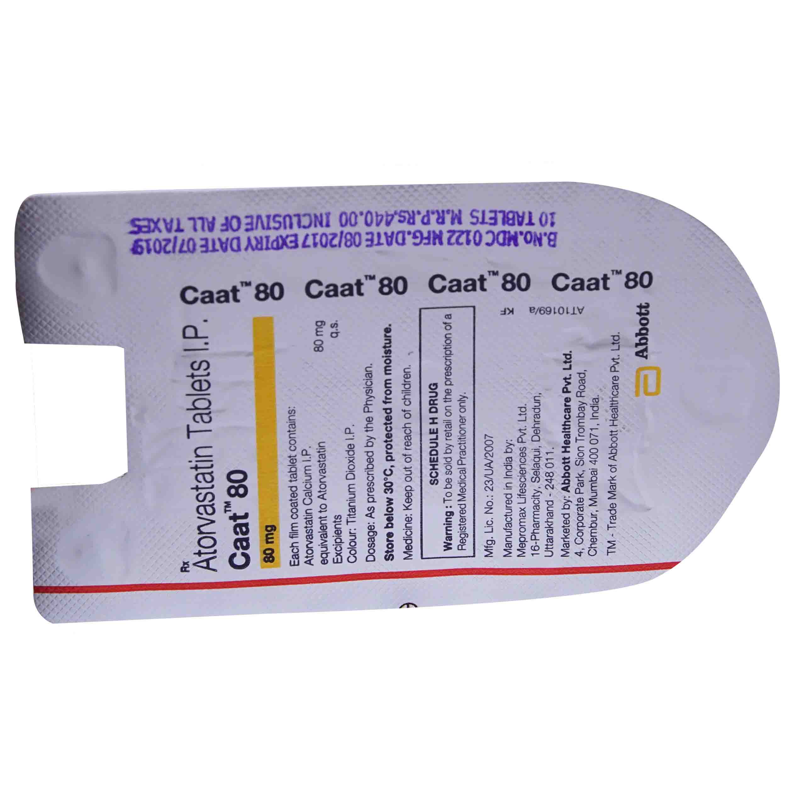 CAAT 80MG TABLET, Pack of 10 TABLETS CAAT 80MG TABLET, Pack of 10 TABLETS