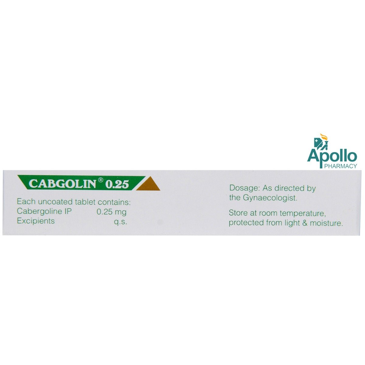 Cabgolin 0.25 Tablet 4's, Pack of 4 TABLETS Cabgolin 0.25 Tablet 4's, Pack of 4 TABLETS