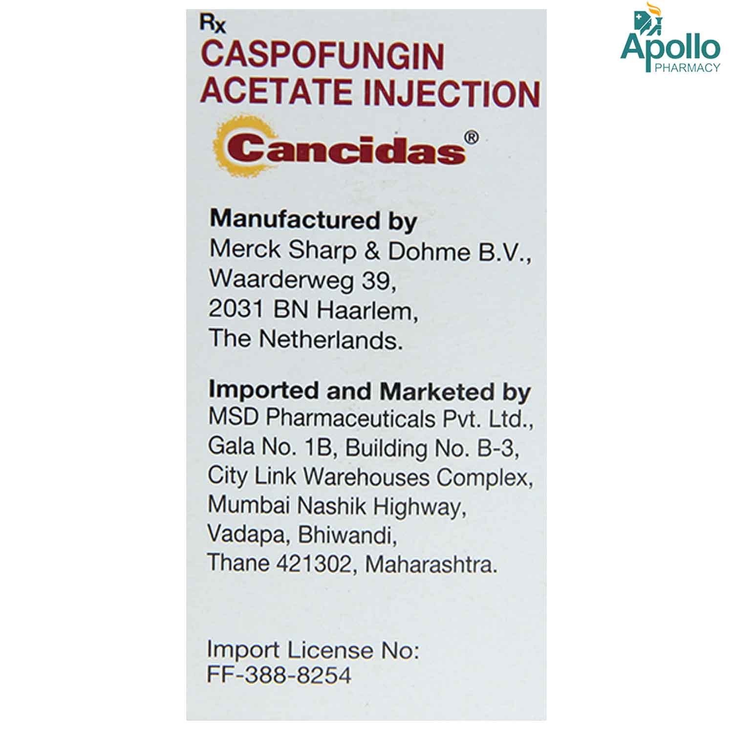 CANCIDAS 50MG INJECTION 10ML, Pack of 1 INJECTION CANCIDAS 50MG INJECTION 10ML, Pack of 1 INJECTION