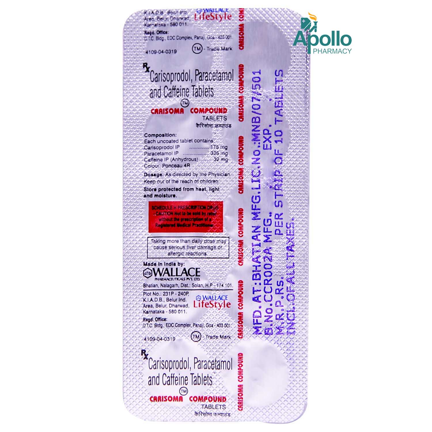 Carisoma Compound Tablet 10's, Pack of 10 TabletS Carisoma Compound Tablet 10's, Pack of 10 TabletS