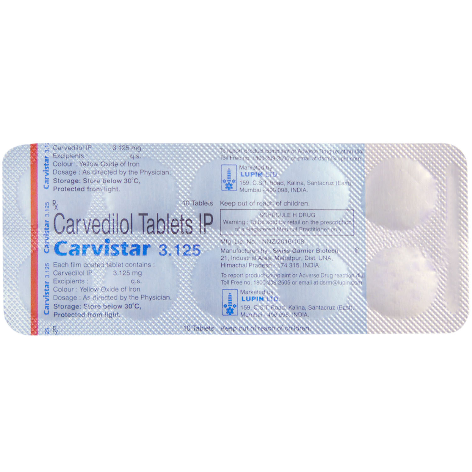 Carvistar 3.125 Tablet 10's, Pack of 10 TABLETS Carvistar 3.125 Tablet 10's, Pack of 10 TABLETS