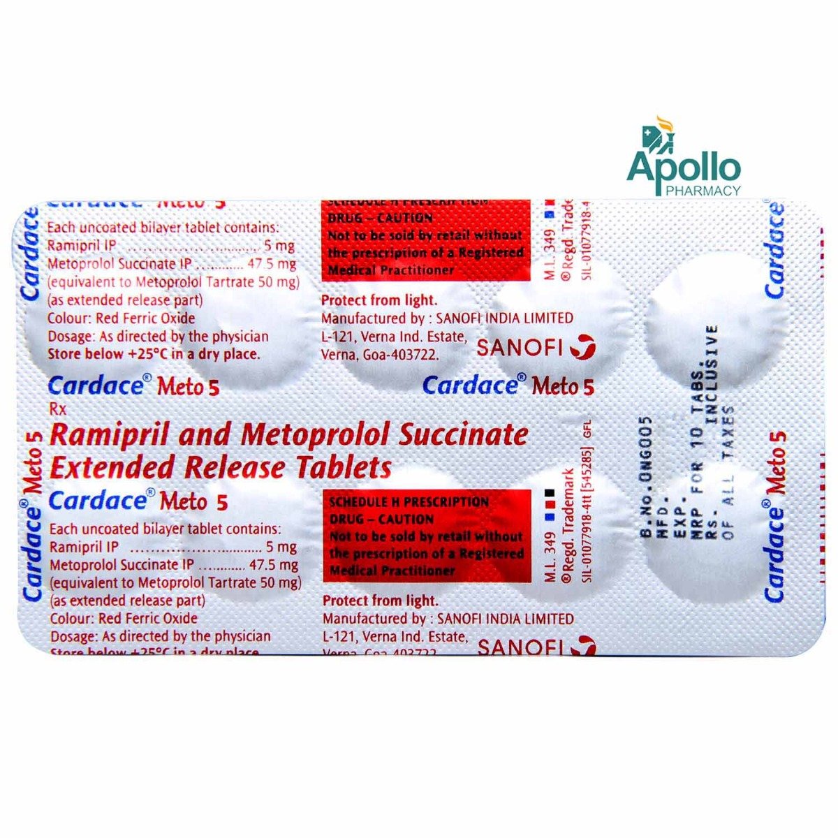 Cardace Meto 5 Tablet 10's, Pack of 10 TABLETS Cardace Meto 5 Tablet 10's, Pack of 10 TABLETS