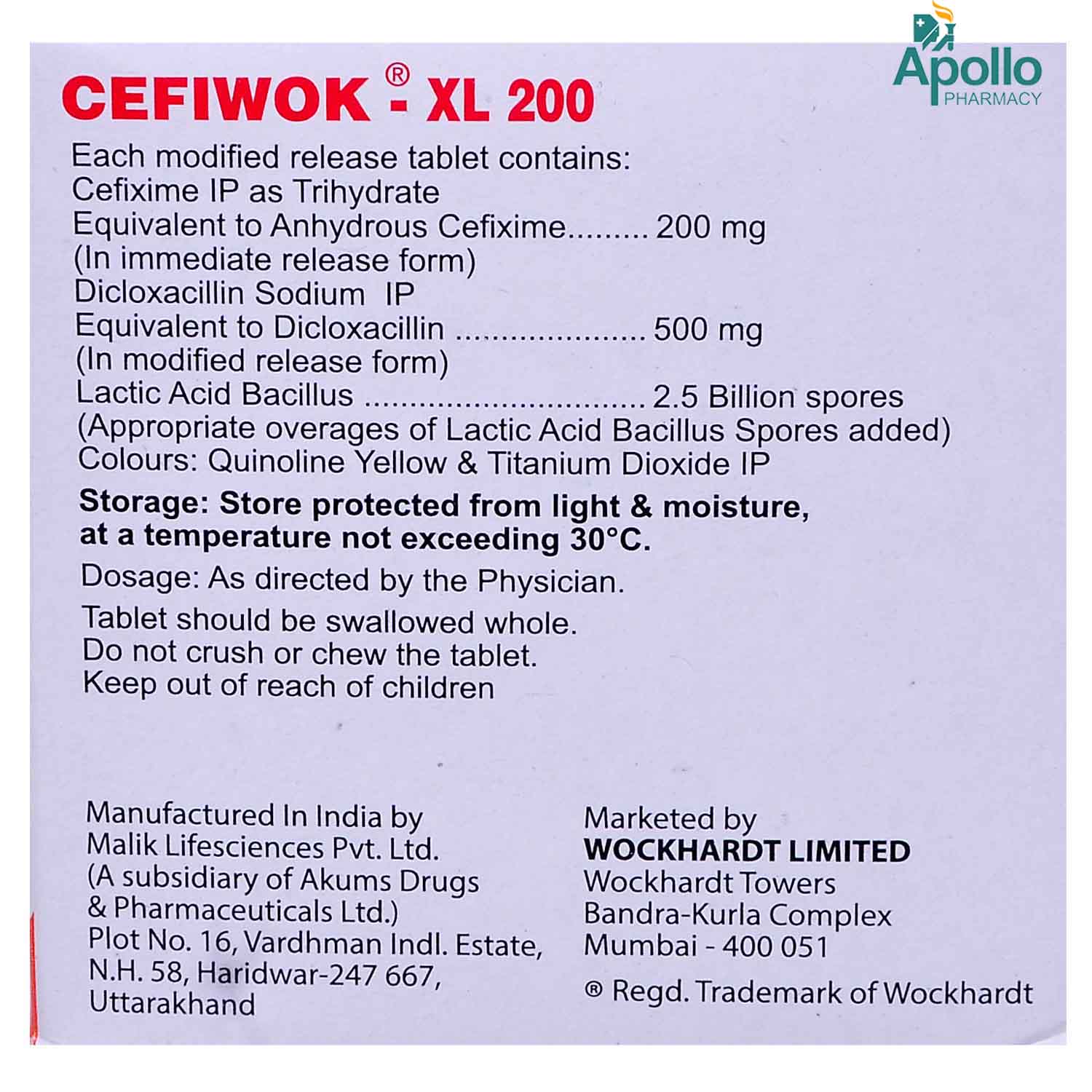 Cefiwok XL 200 Tablet 10's, Pack of 10 TABLETS Cefiwok XL 200 Tablet 10's, Pack of 10 TABLETS