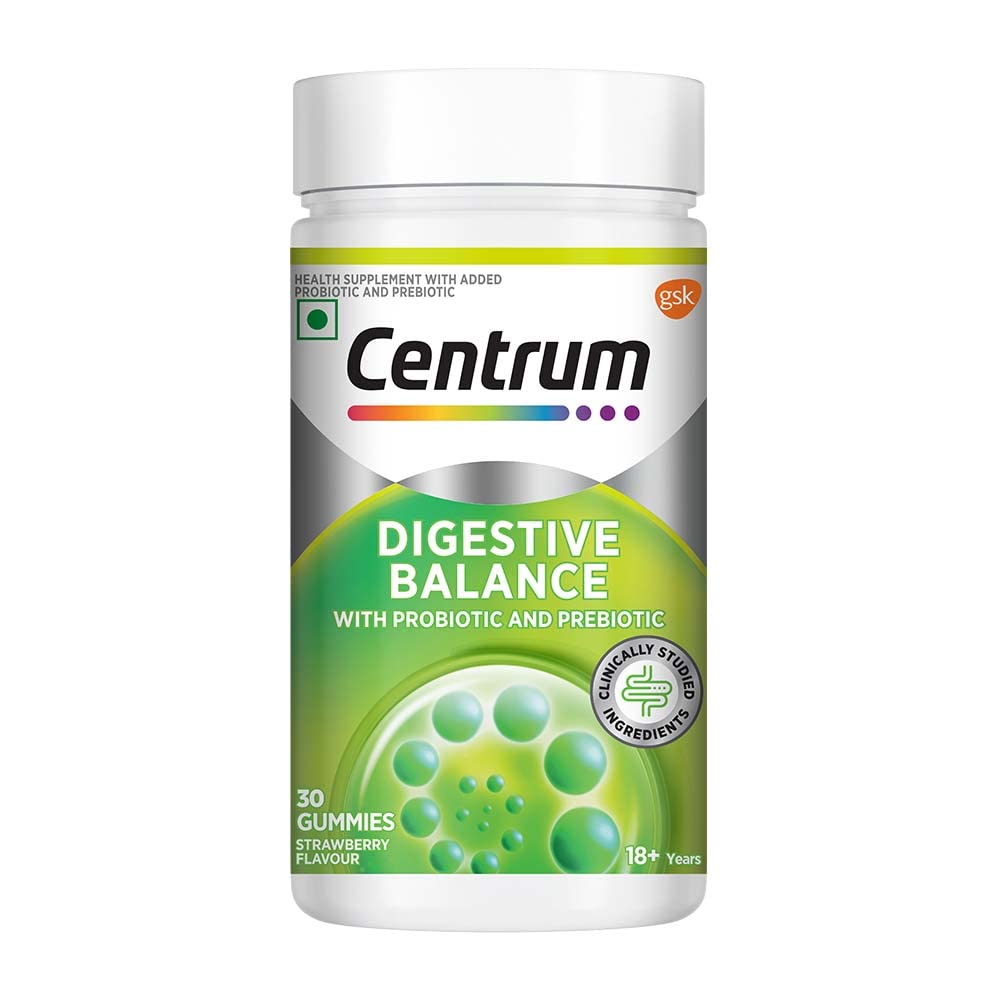 Centrum Digestive Balance Strawberry Flavour with Probiotic & Prebiotic, 30 Gummies, Pack of 1 Centrum Digestive Balance Strawberry Flavour with Probiotic & Prebiotic, 30 Gummies, Pack of 1