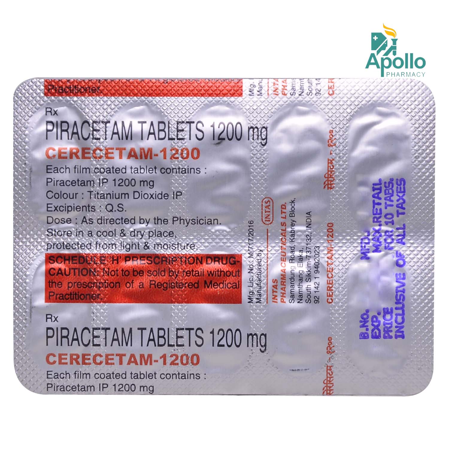 Cerecetam 1200mg Tablet 10's, Pack of 10 TABLETS Cerecetam 1200mg Tablet 10's, Pack of 10 TABLETS