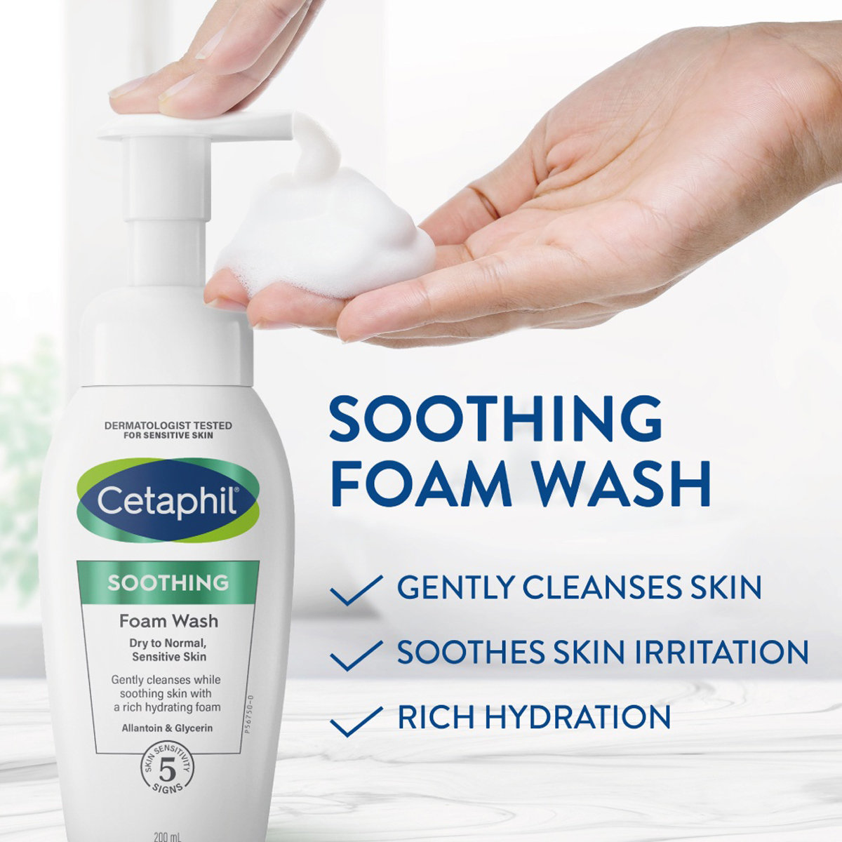 Cetaphil Soothing Foam Face Wash 200 ml | Allantoin & Glycerin | Sooths Skin Irritation | Rich Hydration | For Dry, Normal Sensitive Skin, Pack of 1 Cetaphil Soothing Foam Face Wash 200 ml | Allantoin & Glycerin | Sooths Skin Irritation | Rich Hydration | For Dry, Normal Sensitive Skin, Pack of 1