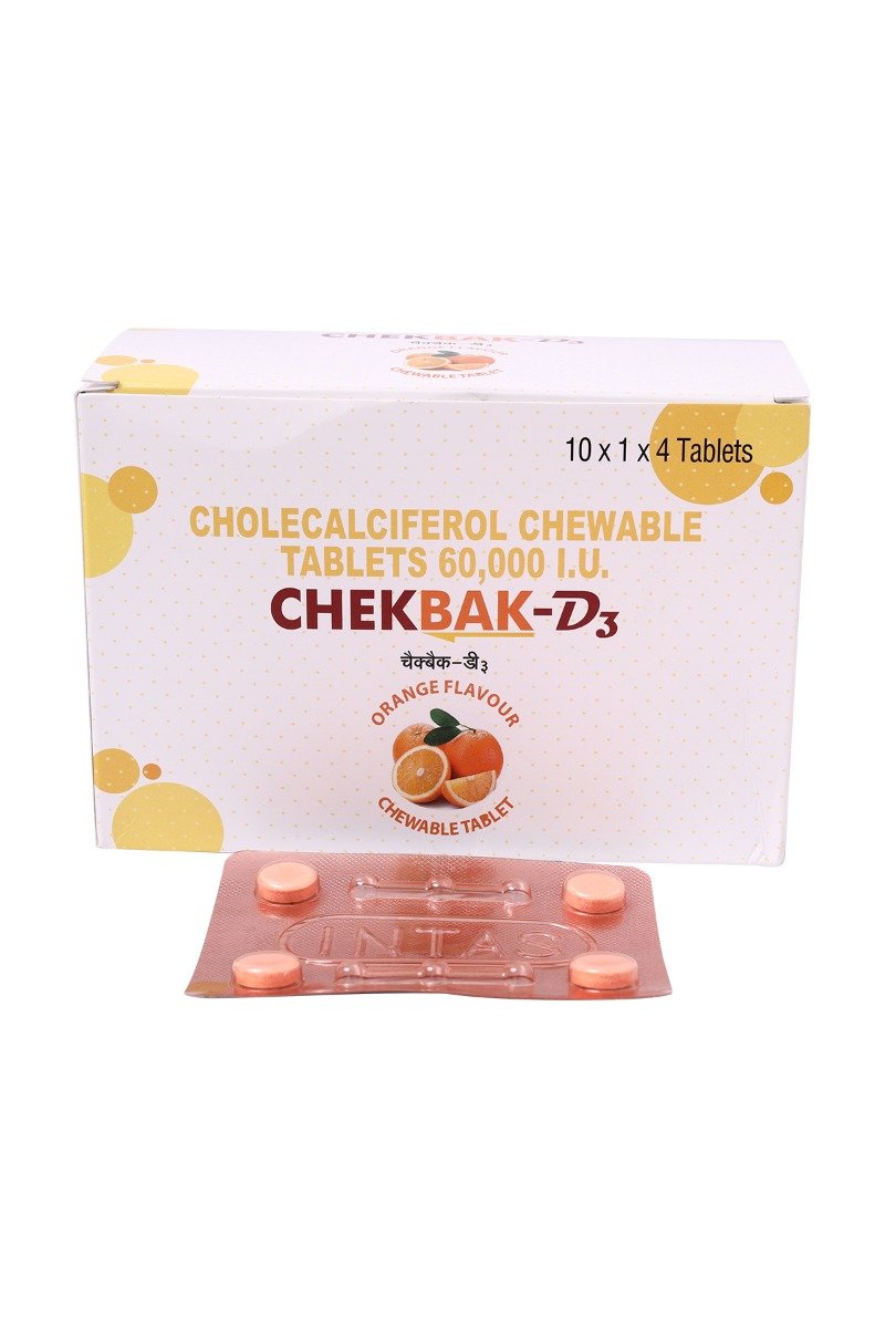 Chekbak-D3 Orange Flavour Chewable Tablet 4's, Pack of 4 Chekbak-D3 Orange Flavour Chewable Tablet 4's, Pack of 4